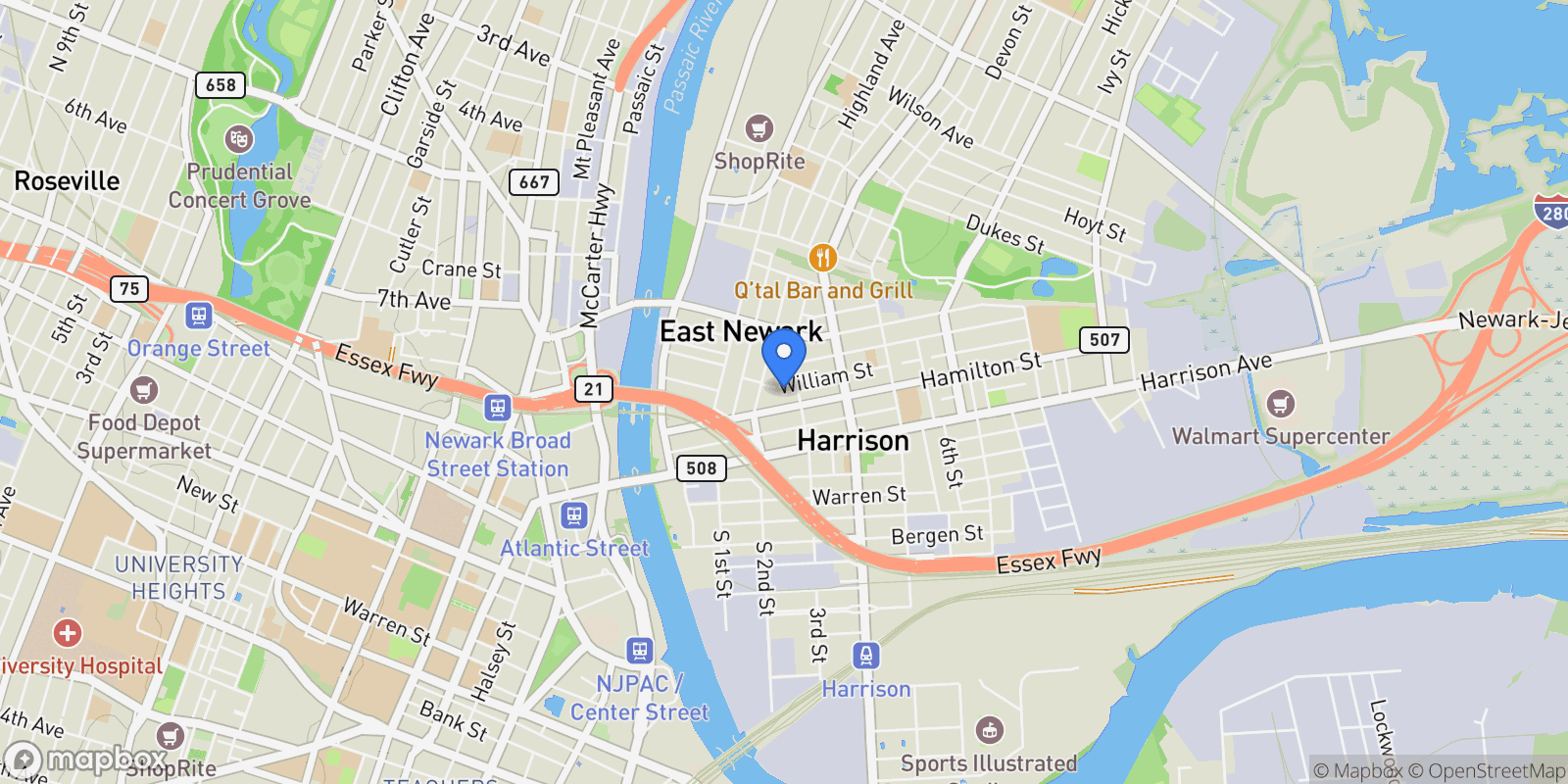 Map showing 221 William Street, Harrison, NJ 07029, Harrison, New Jersey, United States.
