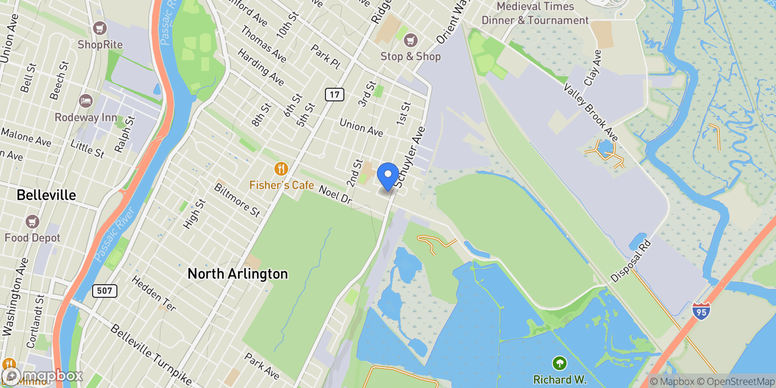 Map showing 557 Schuyler Avenue, North Arlington, NJ 07031, North Arlington, New Jersey, United States.