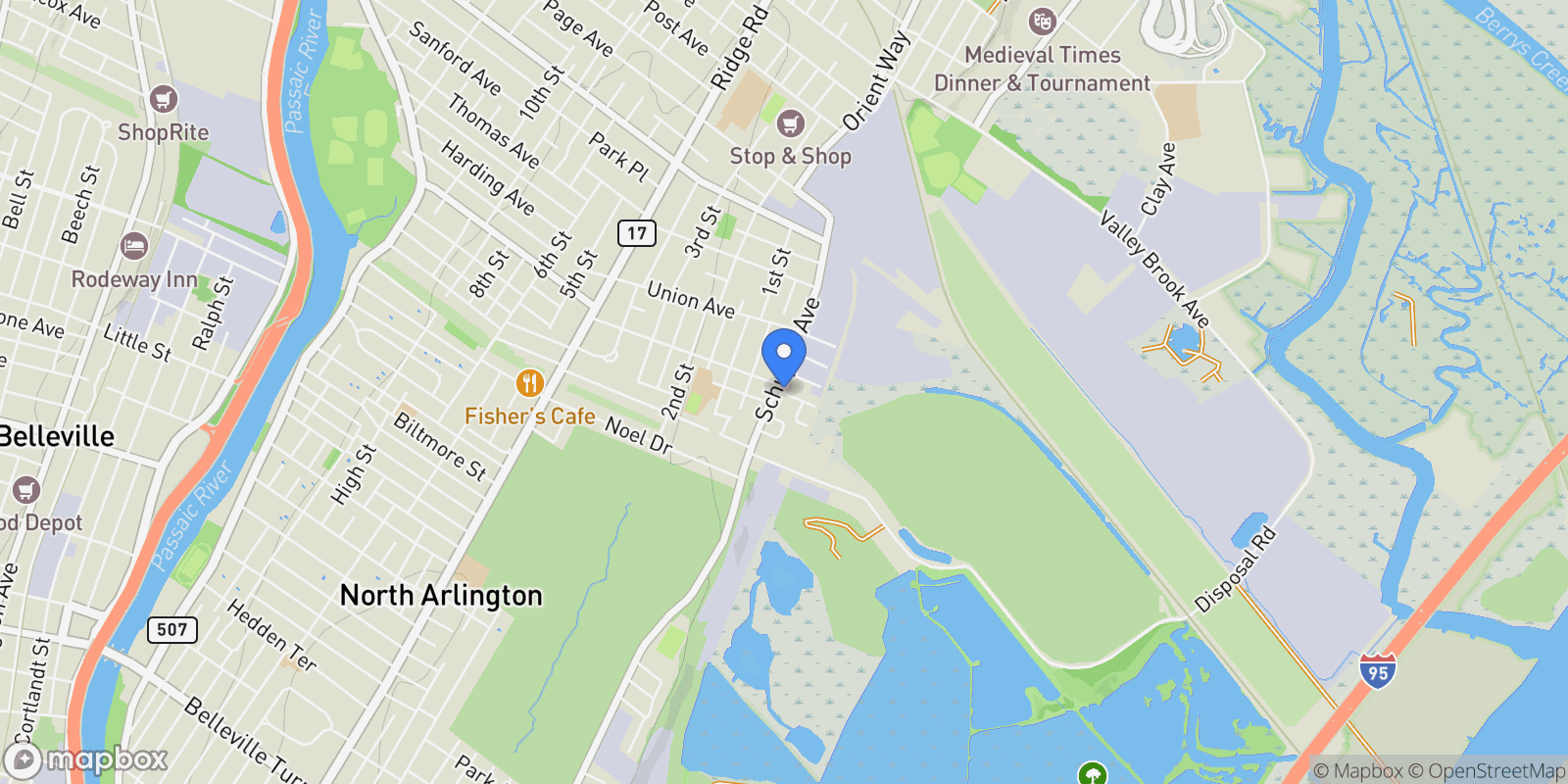 Map showing 188 Canterbury Avenue, North Arlington, NJ 07031, North Arlington, New Jersey, United States.