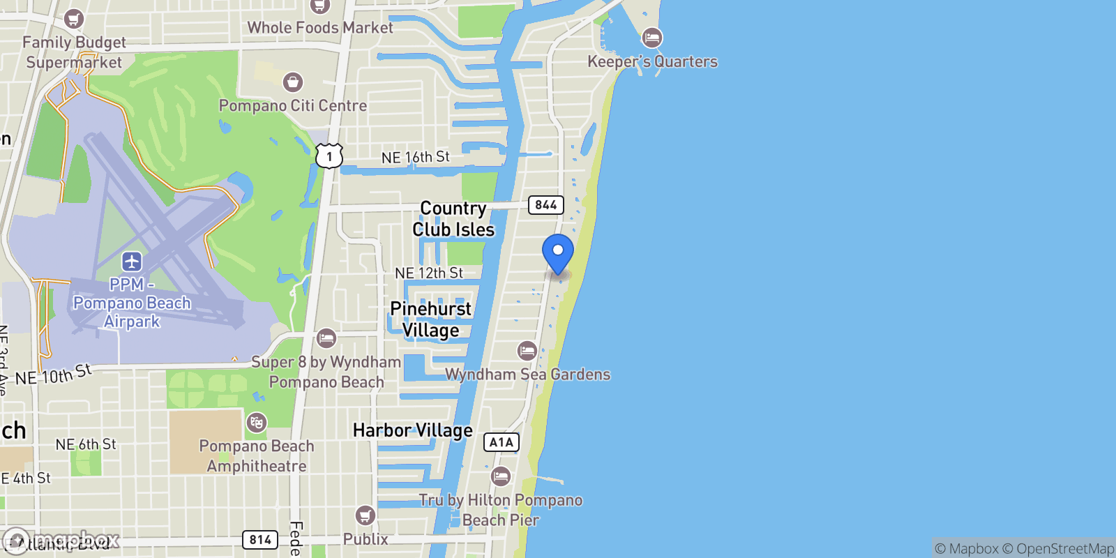 Map showing 900 N Ocean Boulevard Unit# 1401, Pompano Beach, FL 33062, Hillsboro Beach, Florida, United States.