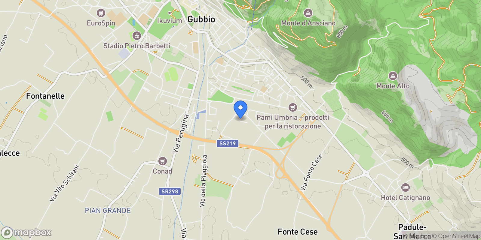 Map showing Via Francesco Allegrini, Gubbio, Umbria, Italy.
