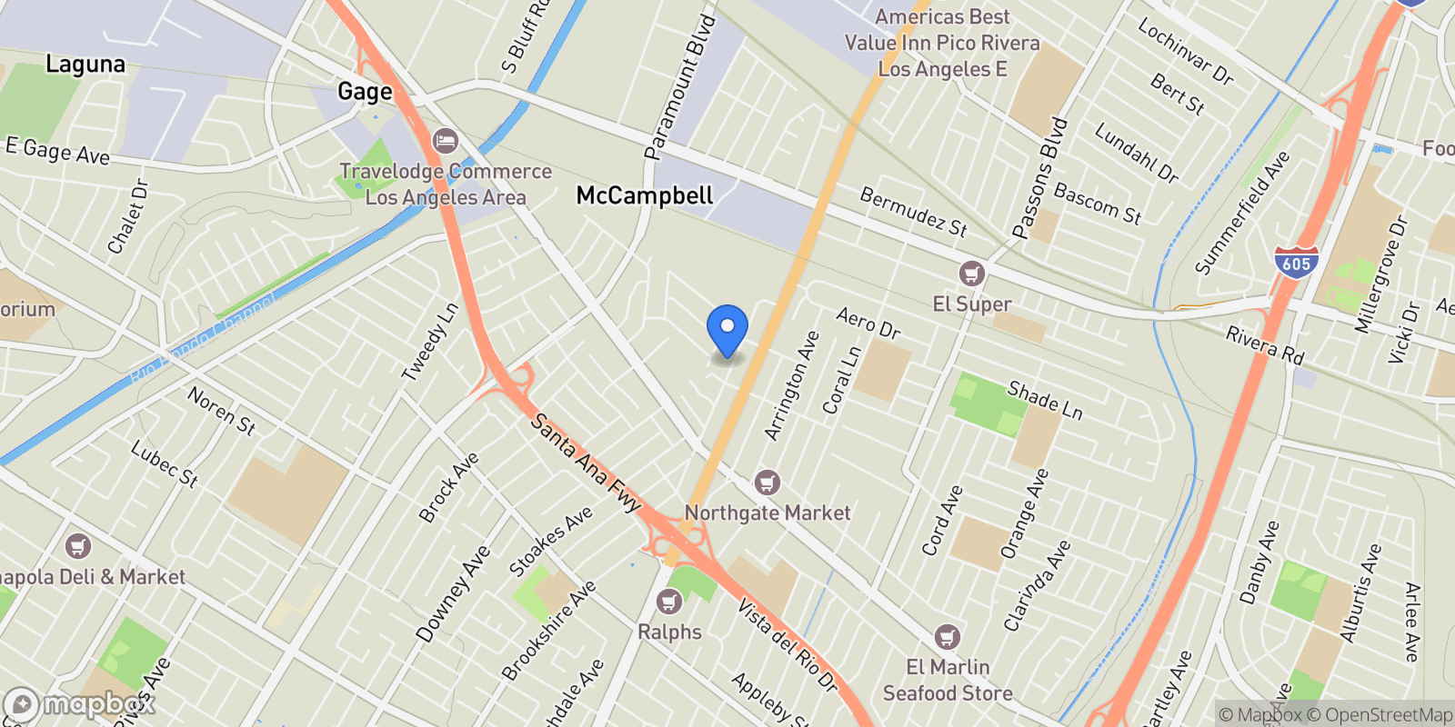 Map showing 8339 Manzanar Ave, Pico Rivera, CA 90660, Pico Rivera, California, United States.