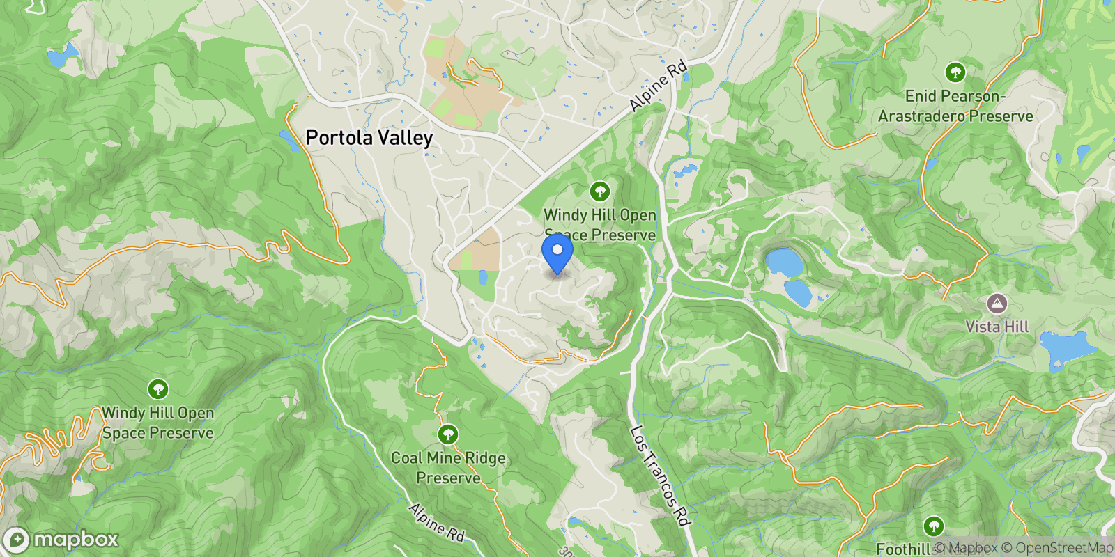 Map showing 2 Horseshoe Bend, Portola Valley, California, United States.