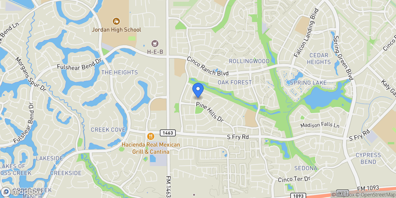 Map showing 10314 Radcliff Lake Drive, Katy, Texas, United States.