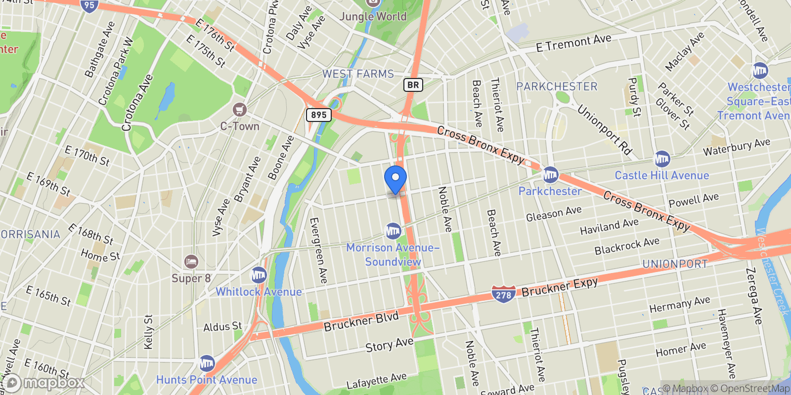 Map showing 1636 E 172nd Street, New York, New York, United States.
