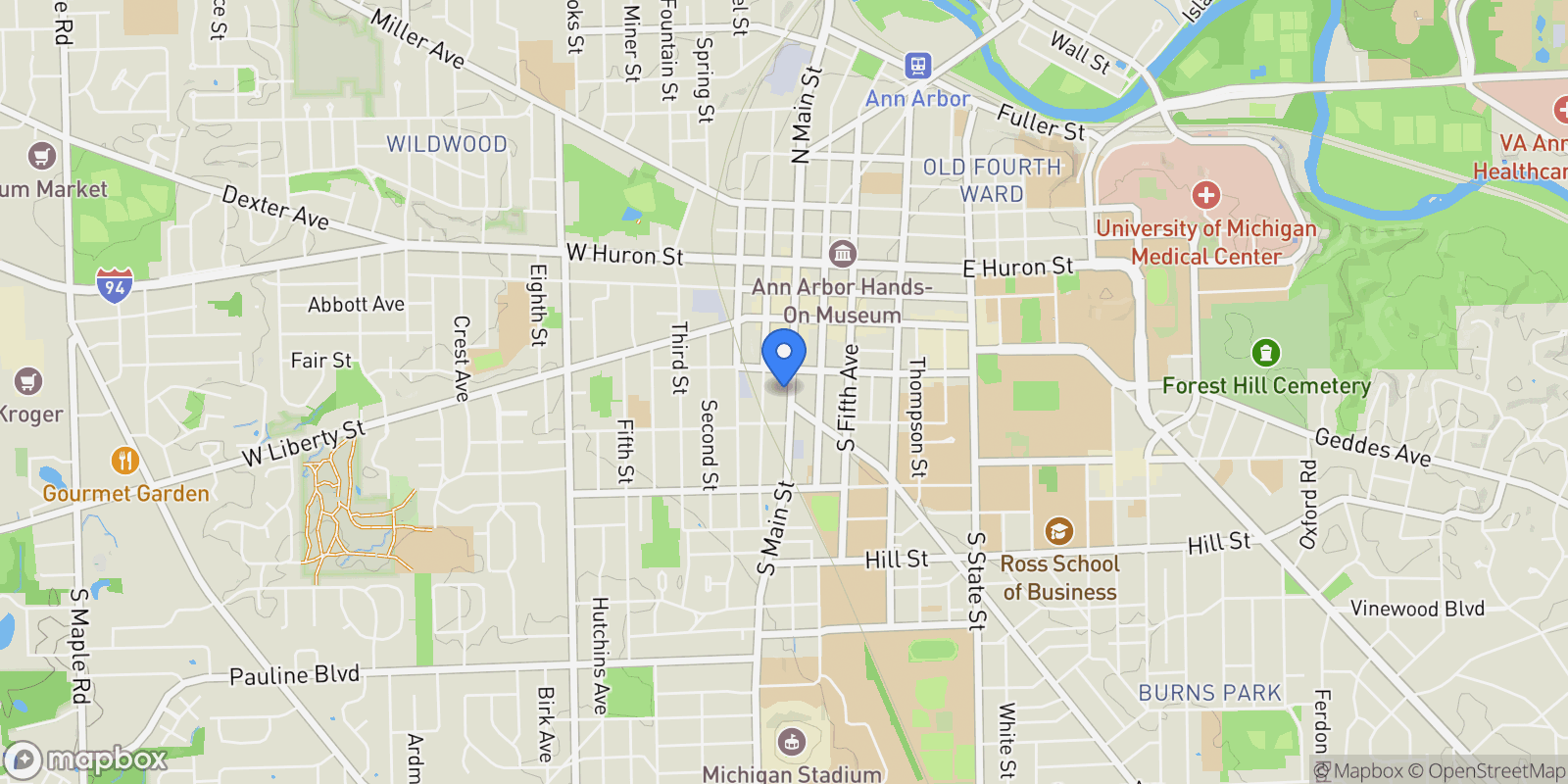 Map showing 414 S Main Street, #10, Ann Arbor, MI, 48104, USA, Ann Arbor, Michigan, United States.