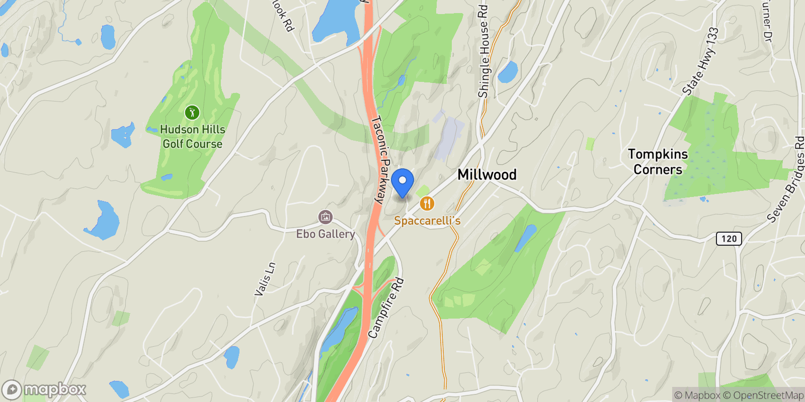 Map showing 74 Pheasant Run, Millwood, New York, United States.