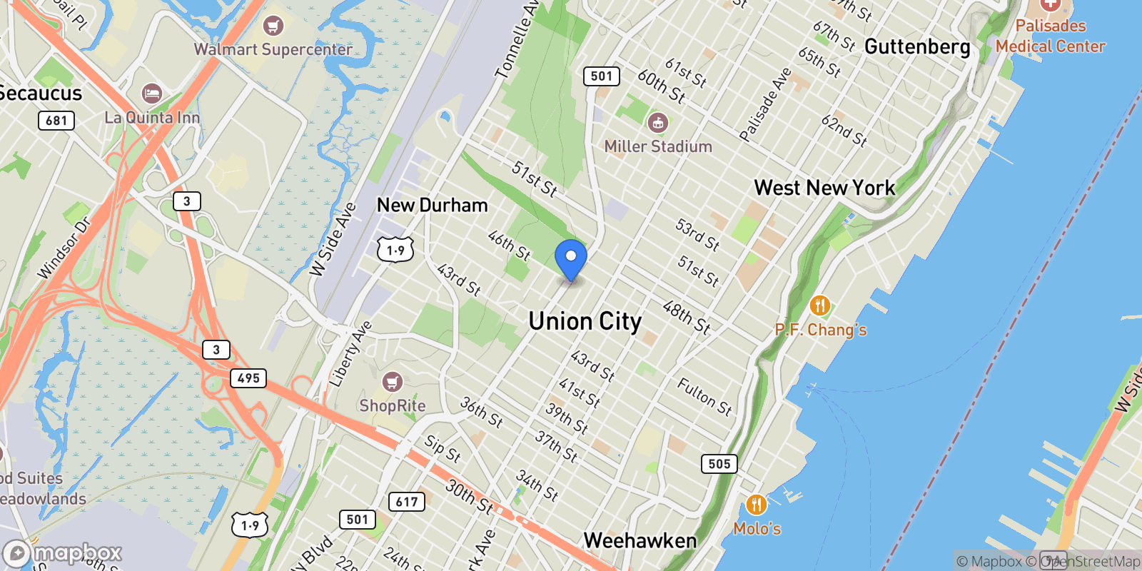 Map showing 4530 Kennedy Boulevard, Union City, NJ 07087, Union City, New Jersey, United States.