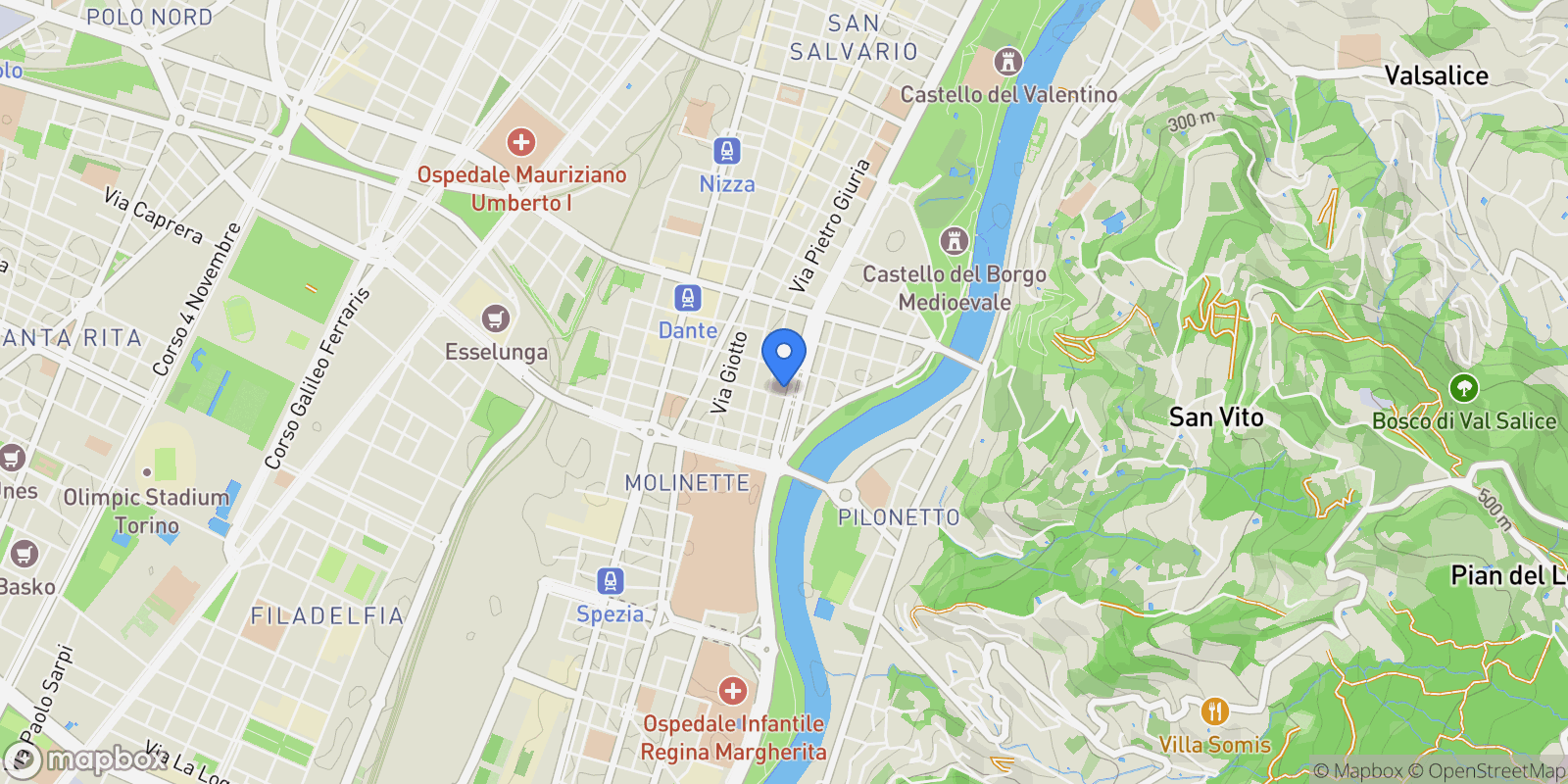 Map showing Corso Massimo D'azeglio 106, Turin, Piedmont, Italy.