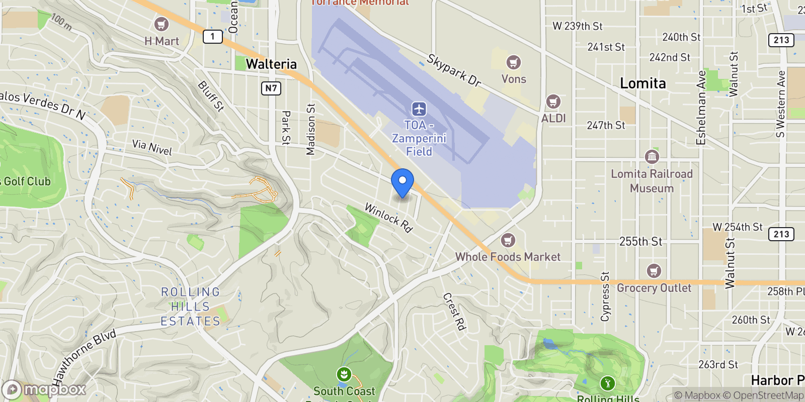 Map showing 25232 Bigelow, Torrance, California, United States.