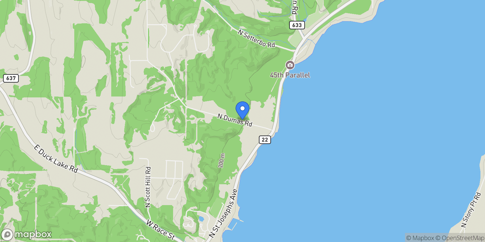 Map showing 750 N Dumas Road, Suttons Bay, MI, 49682, USA, Suttons Bay, Michigan, United States.