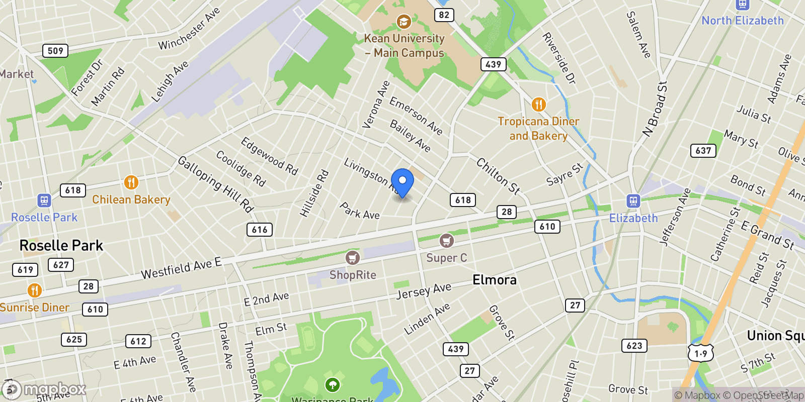 Map showing 35 Bellewood Pl, Elizabeth City, NJ 07208, Elizabeth, New Jersey, United States.
