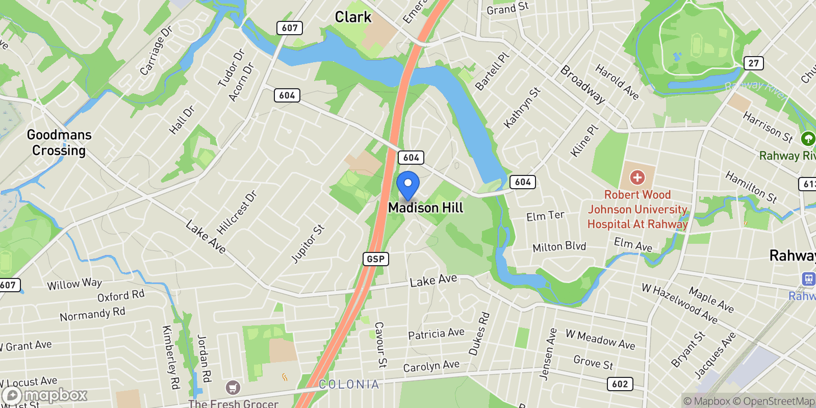 Map showing 17 Rolling Hill Way, Clark Twp., NJ 07066, Clark, New Jersey, United States.