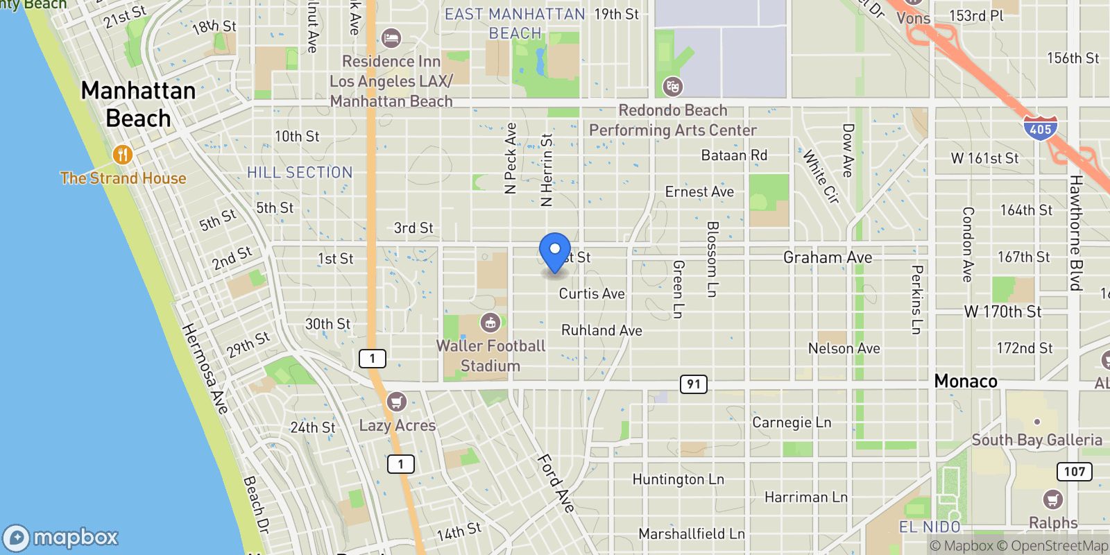 Map showing 1612 Gates Avenue, Manhattan Beach, California, United States.