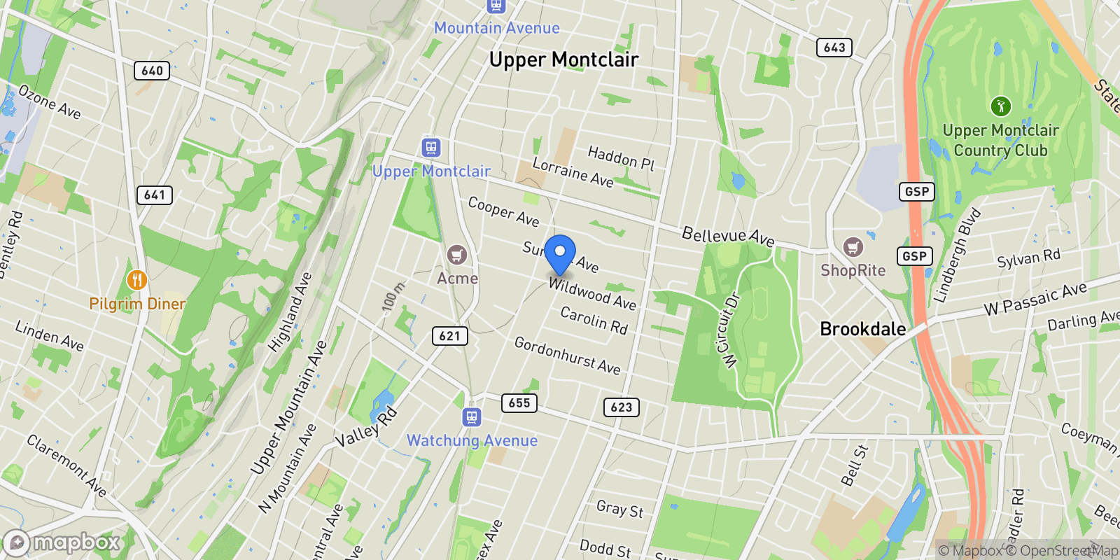 Map showing 135 Wildwood Avenue, Montclair, NJ 07043, Montclair, New Jersey, United States.