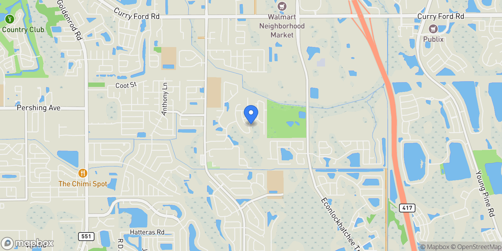 Map showing 3920 Running Water Drive, Orlando, FL 32829, Orlando, Florida, United States.