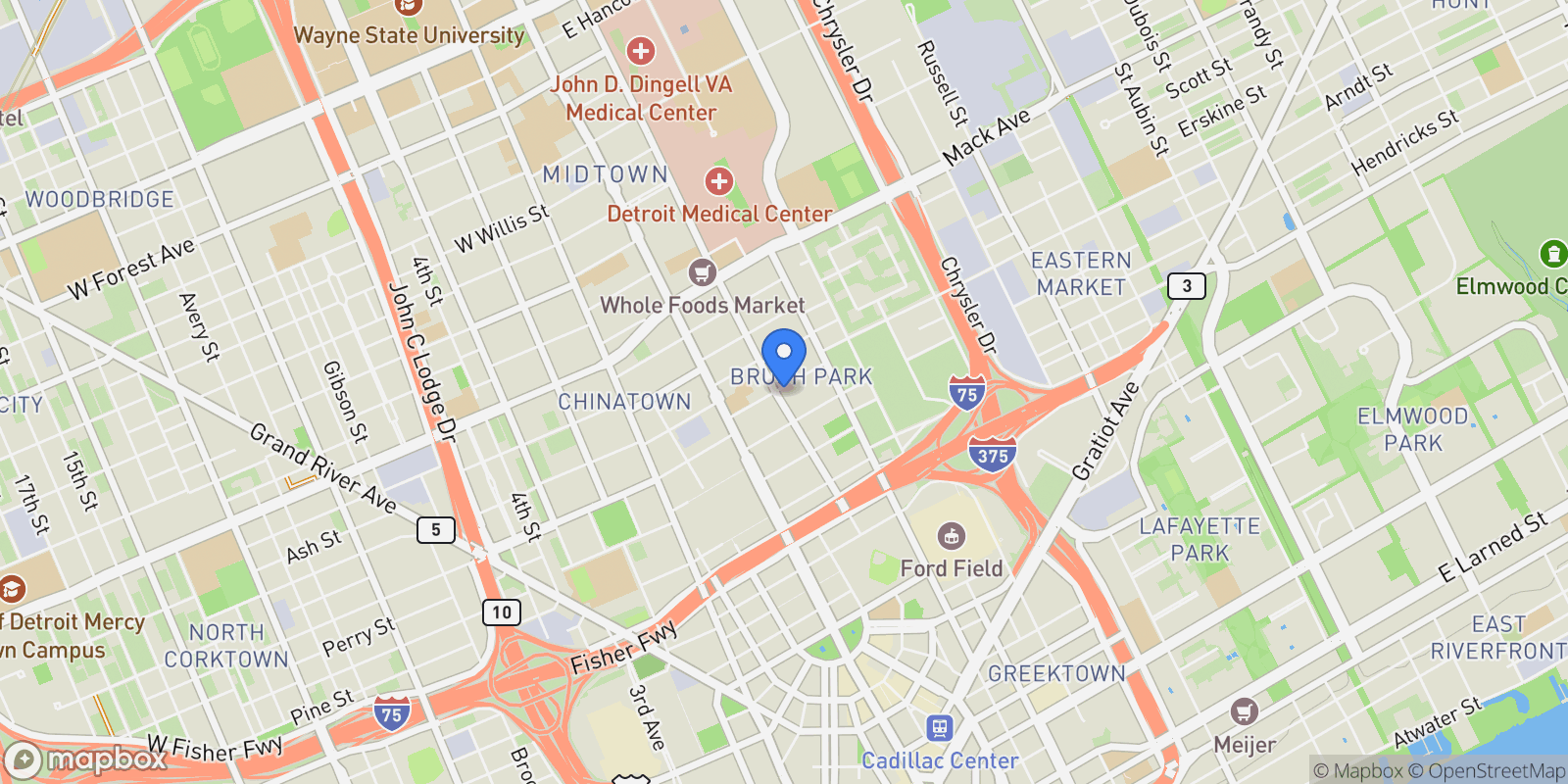 Map showing 228 Edmund Place, #2, Detroit, MI, 48201, USA, Detroit, Michigan, United States.