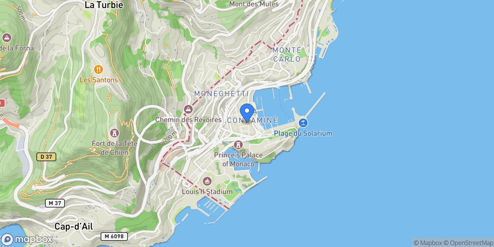 Map showing Le Petrel, rue Princesse Caroline, Monaco, Monaco.
