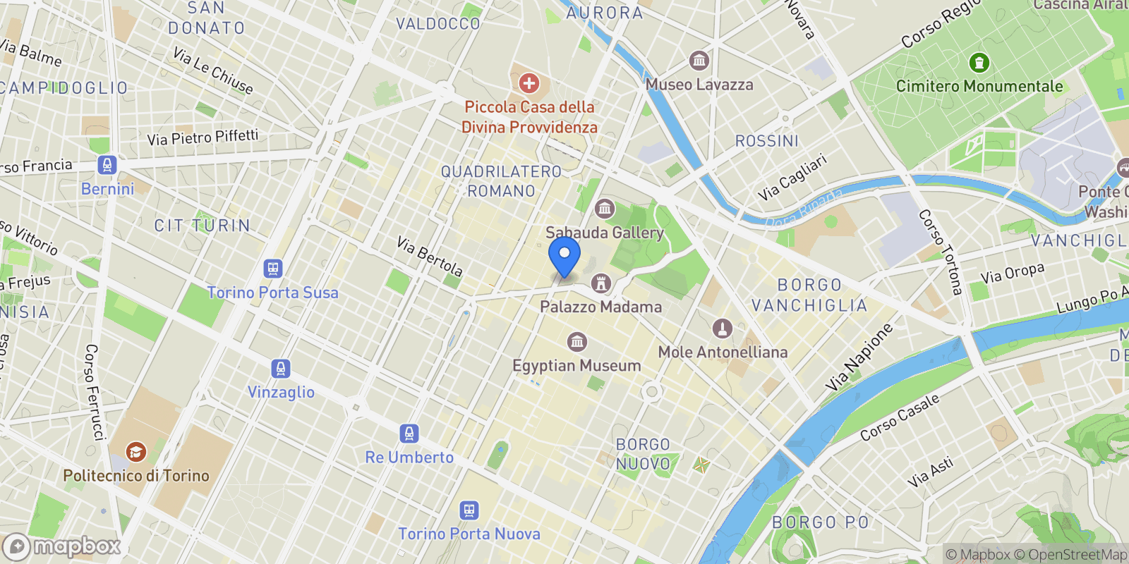 Map showing Via Giuseppe Barbaroux, Turin, Piedmont, Italy.