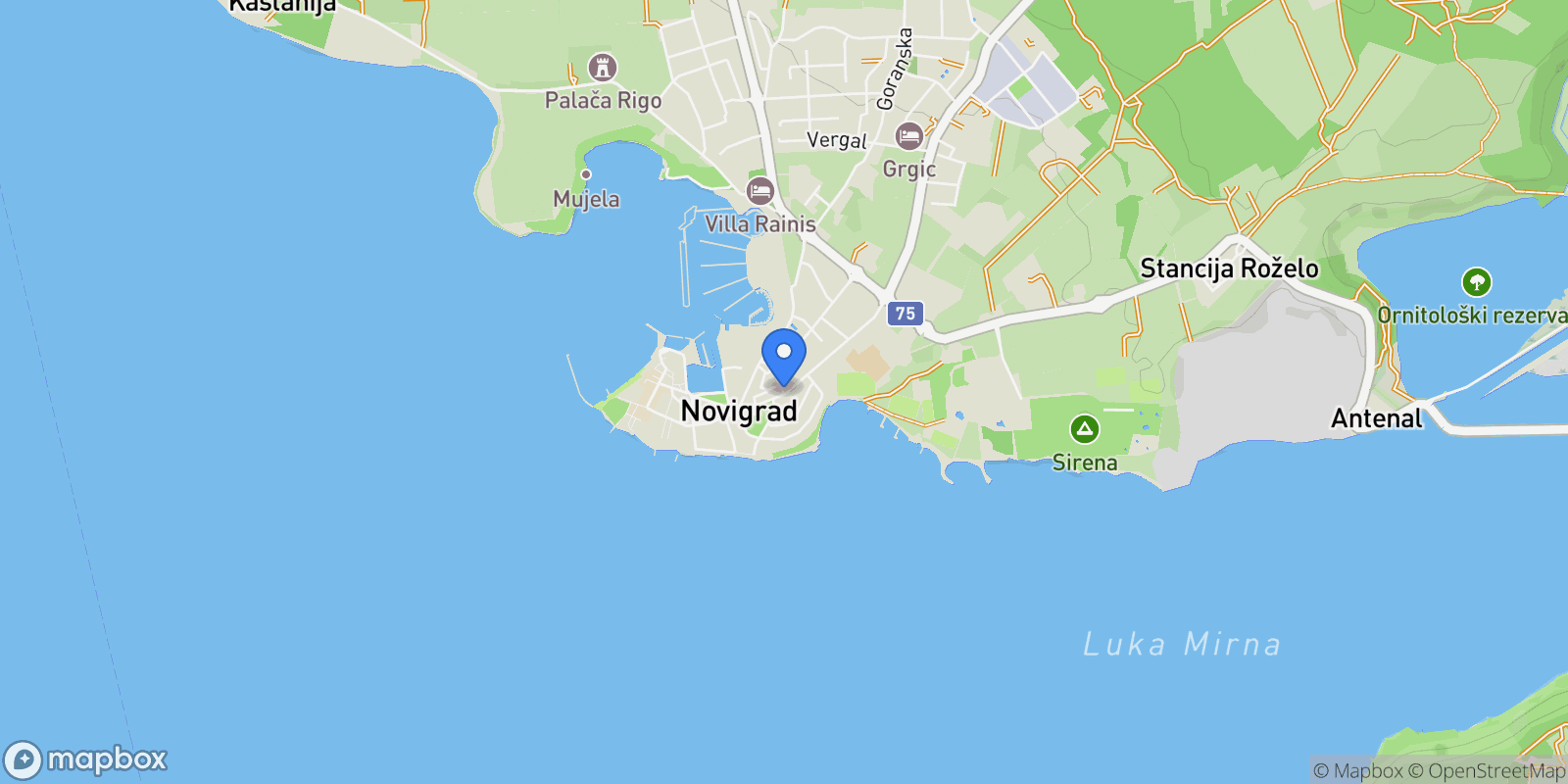 Map showing Novigrad, Istarska, Novigrad, Istria County, Croatia.