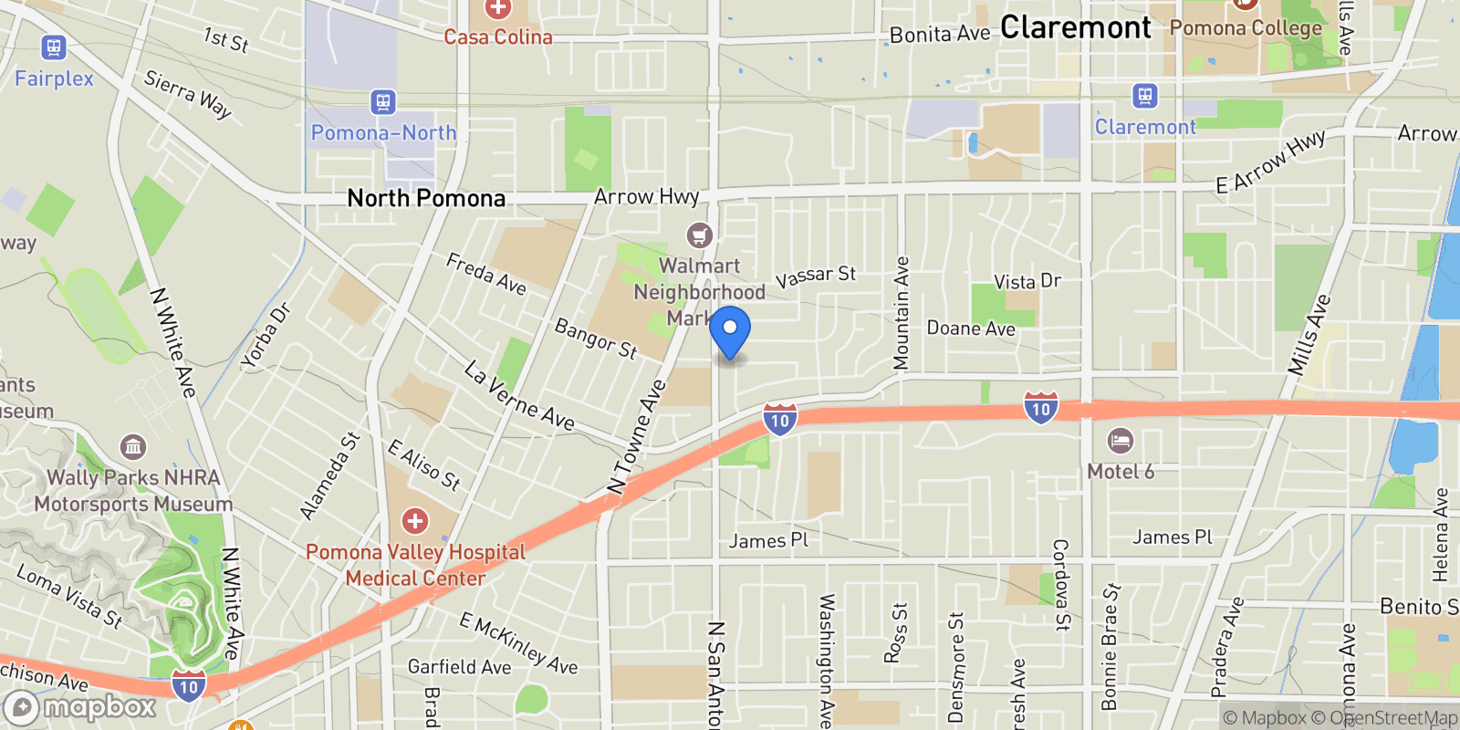 Map showing 2229 Larchmont St, Pomona, CA 91767, Pomona, California, United States.