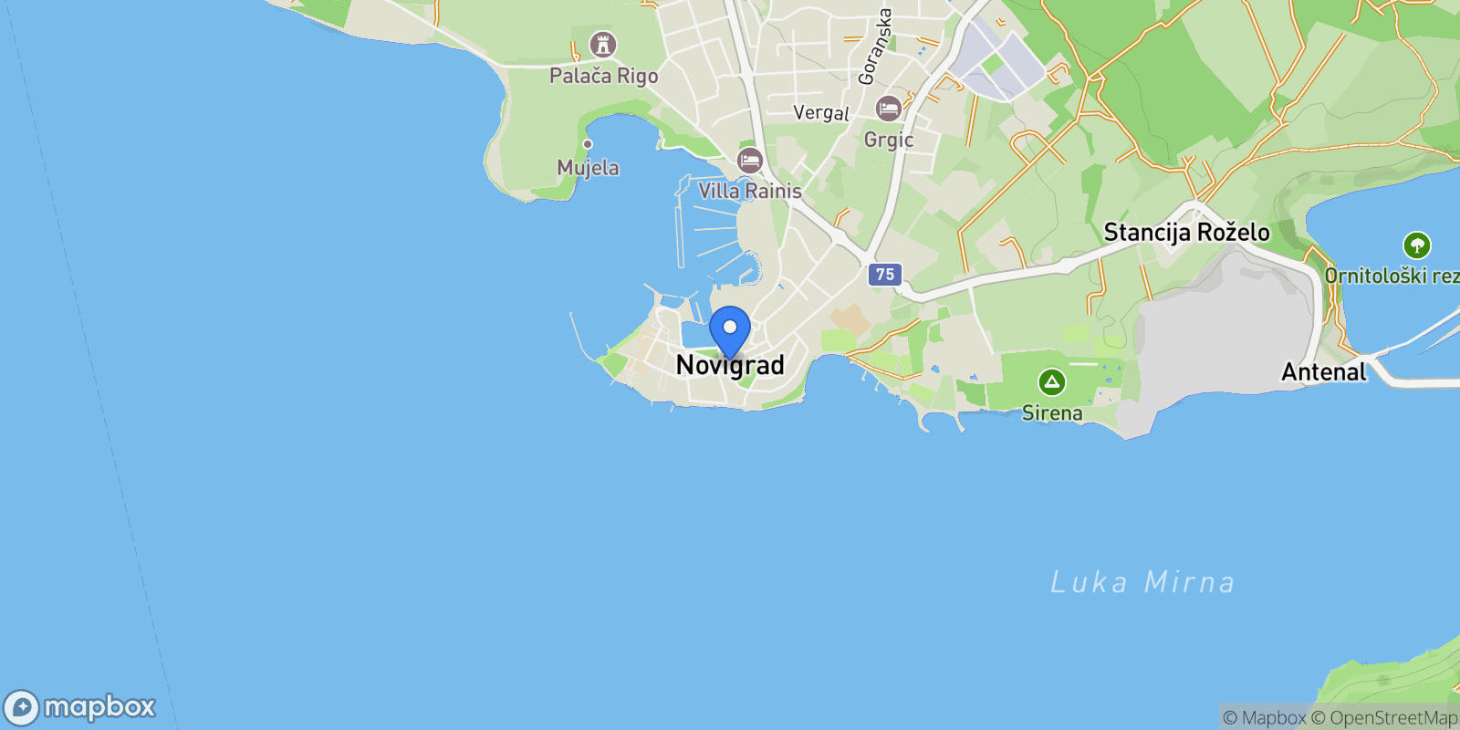 Map showing Novigrad, Istarska, Novigrad, Istria County, Croatia.