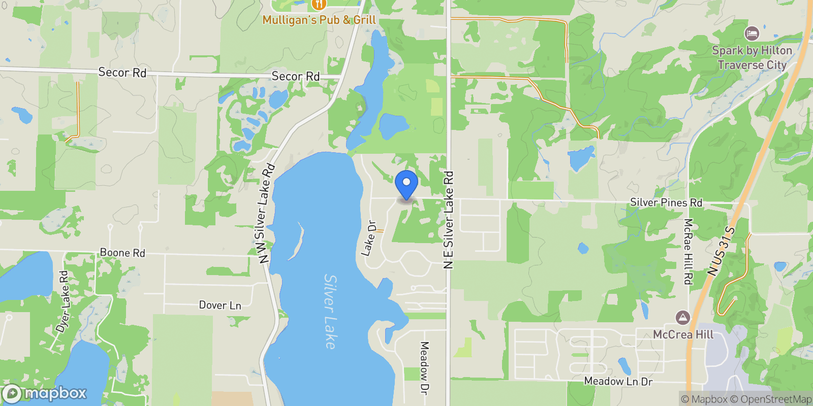 Map showing 5161 Silver Pines Road, Traverse City, MI, 49685, USA, Traverse City, Michigan, United States.