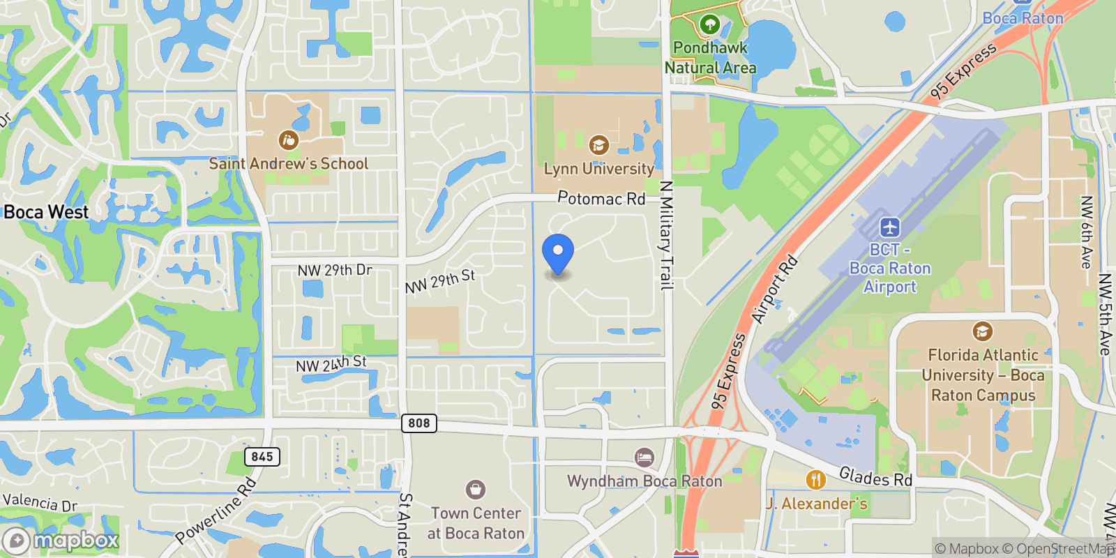Map showing 2883 Banyan Boulevard Circle NW , Boca Raton, FL 33431, Boca Raton, Florida, United States.
