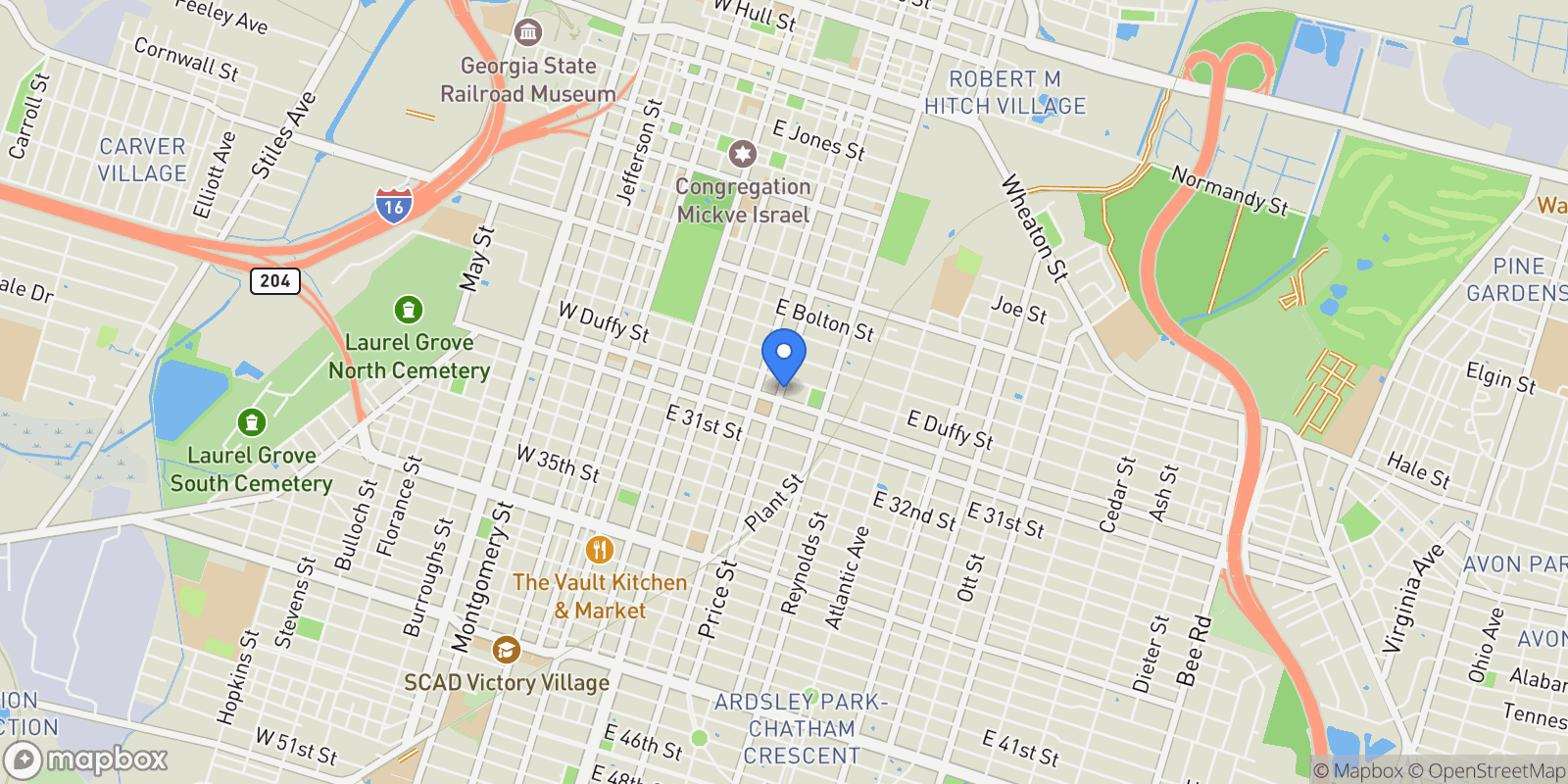 Map showing 1212 Price Street, Savannah, Georgia, United States.