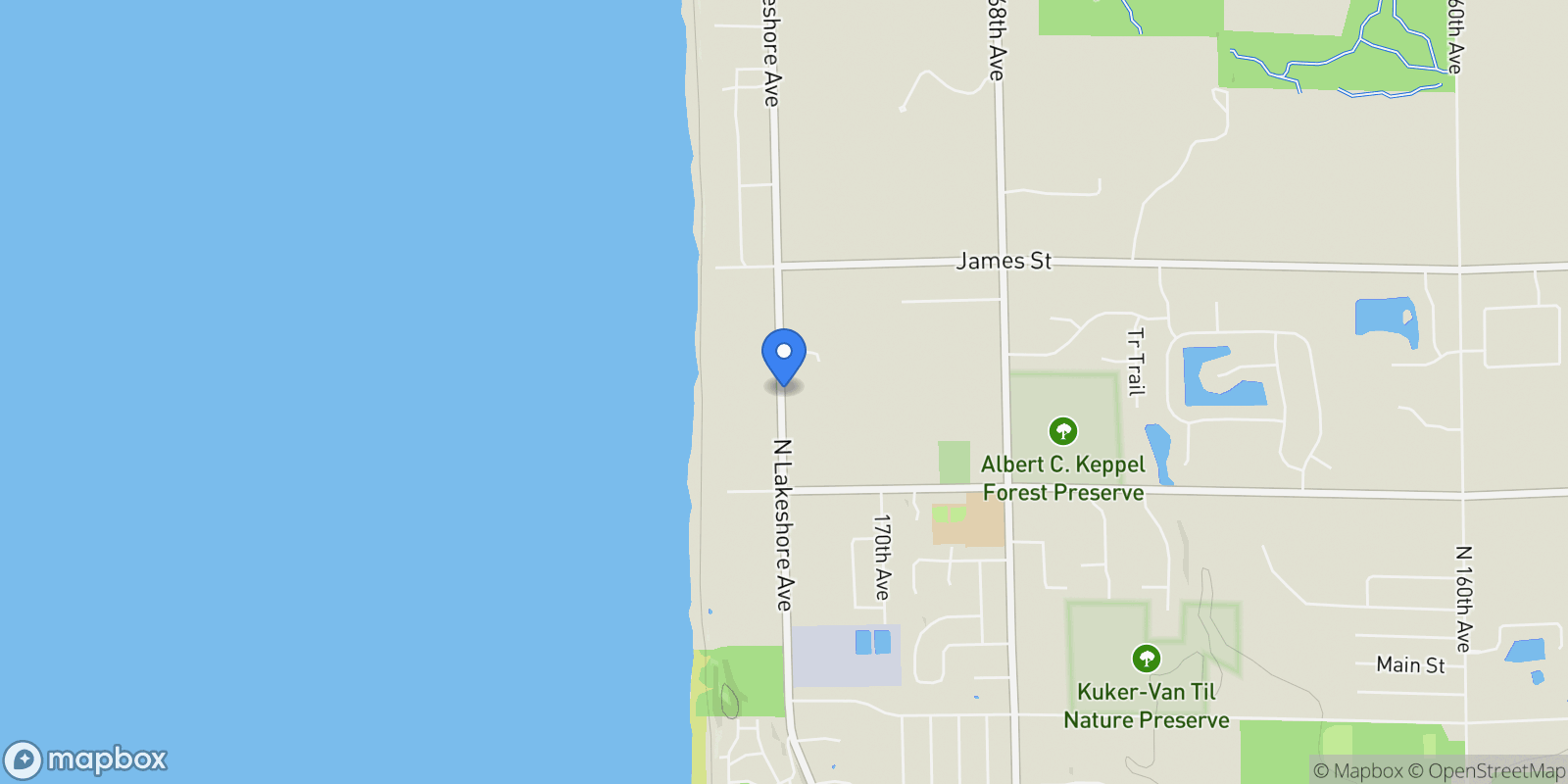Map showing 329 N Lakeshore Drive, Holland, MI, 49424, USA, West Olive, Michigan, United States.