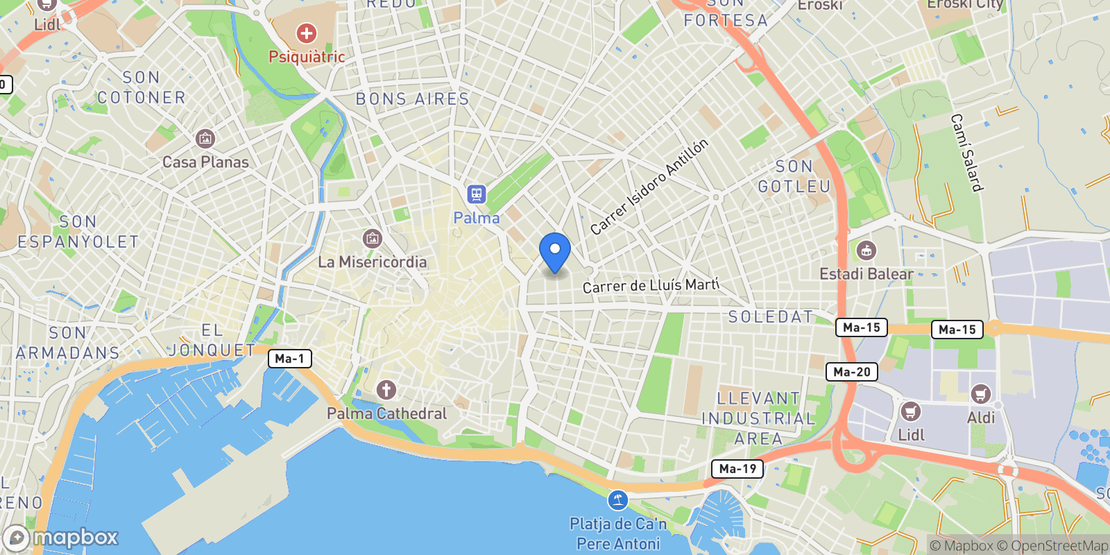 Map showing Palma, Balearic Islands, Spain.