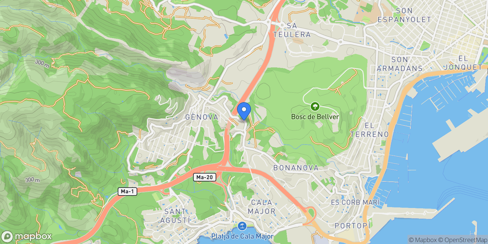 Map showing Genoa, Palma, Balearic Islands.