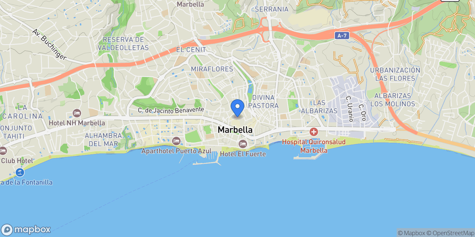 Map showing Marbella, Málaga, Spain, Marbella, Andalusia, Spain.