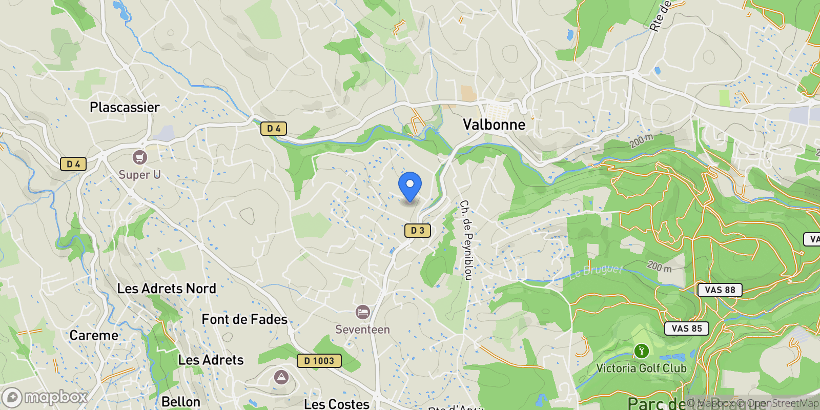 Map showing Valbonne, Provence-Alpes-Côte d'Azur, France.