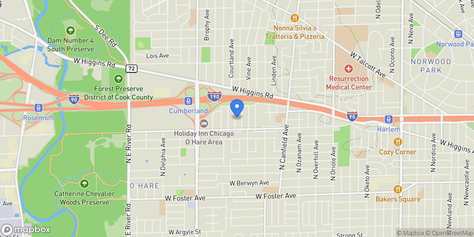 Map showing 5639 N Manor Lane, Chicago, Illinois, United States.