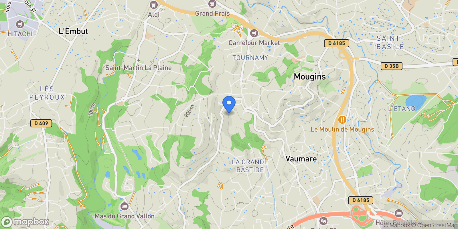 Map showing Mougins, Provence-Alpes-Côte d'Azur, France.