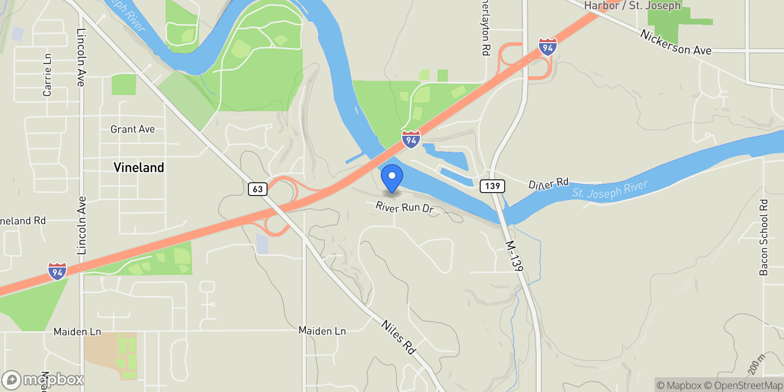 Map showing 285 River Run Drive, St. Joseph, Michigan, United States.