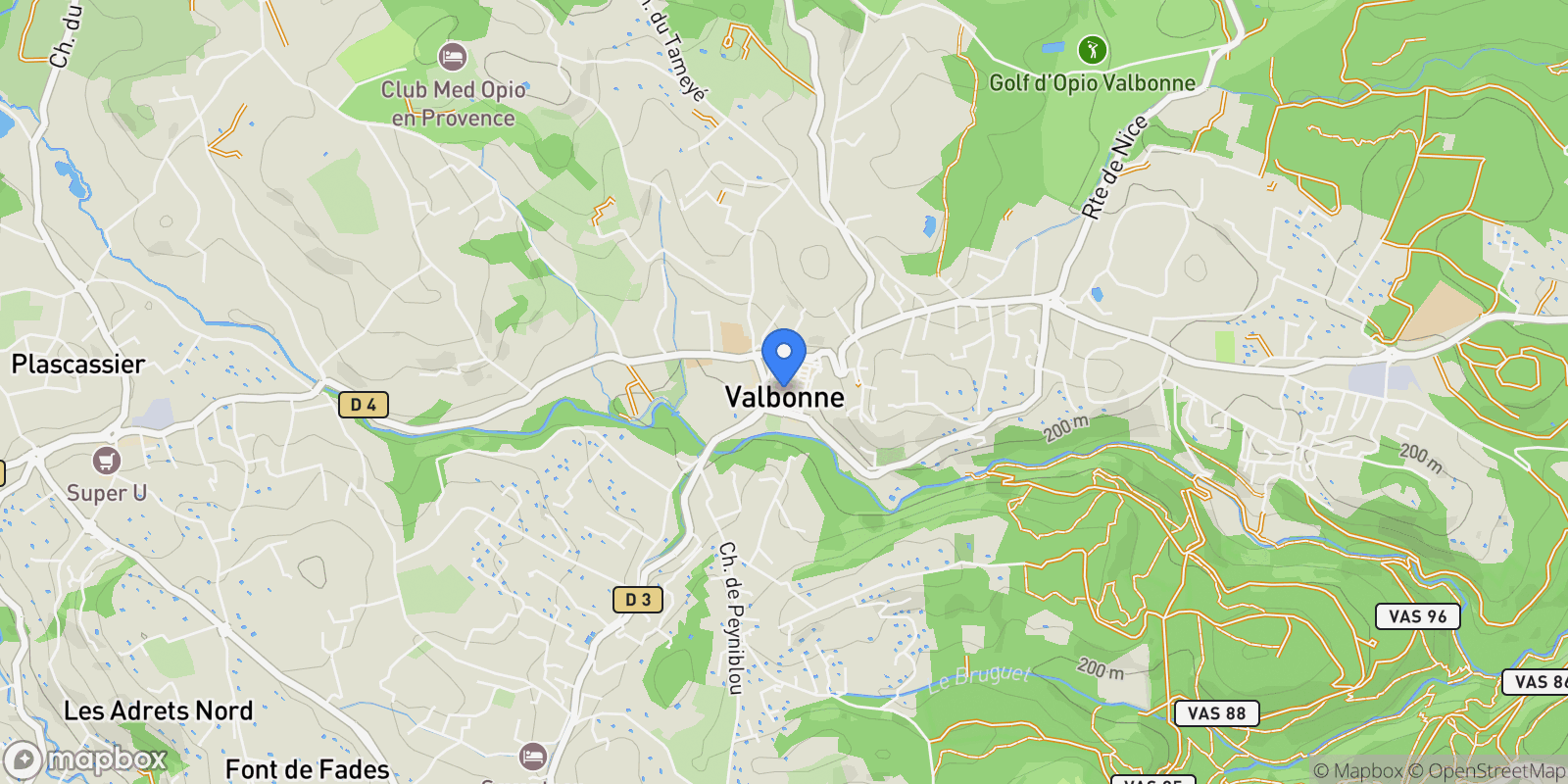 Map showing Valbonne, Provence-Alpes-Côte d'Azur, France.