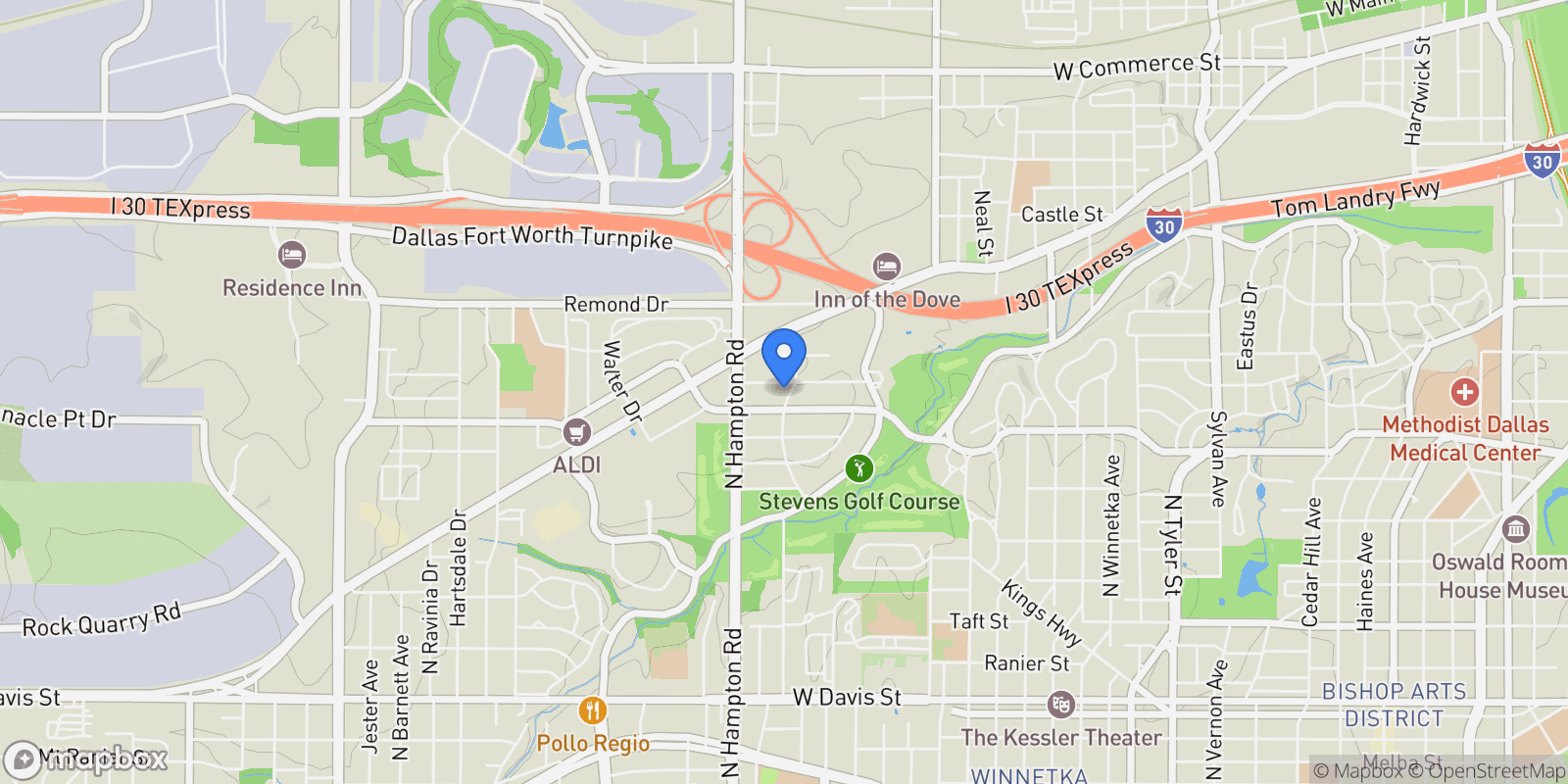 Map showing 1215 N Oak Cliff Boulevard, Dallas, TX 75208, Dallas, Texas, United States.