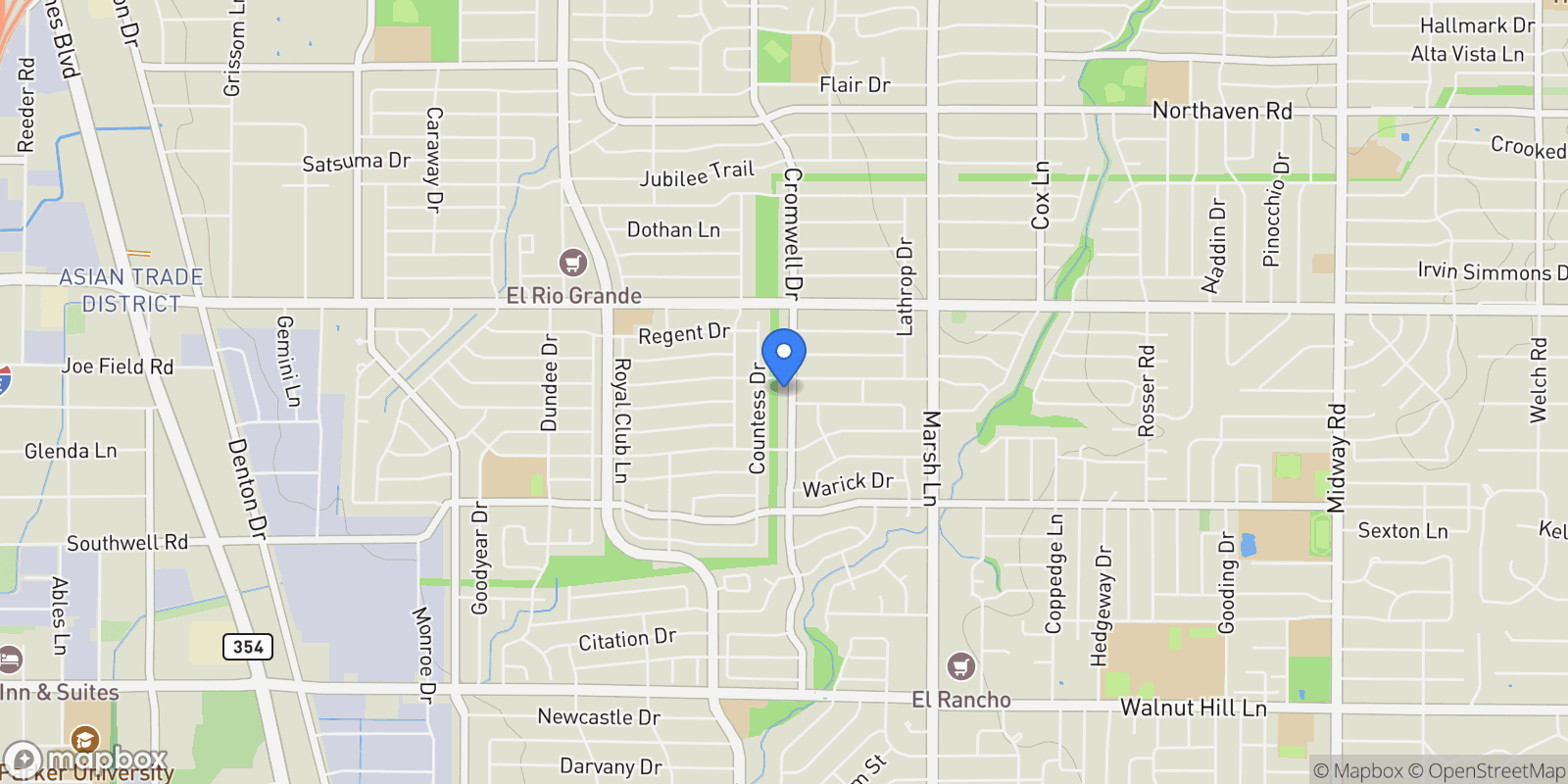 Map showing 10565 Cromwell Drive, Dallas, TX 75229, Dallas, Texas, United States.
