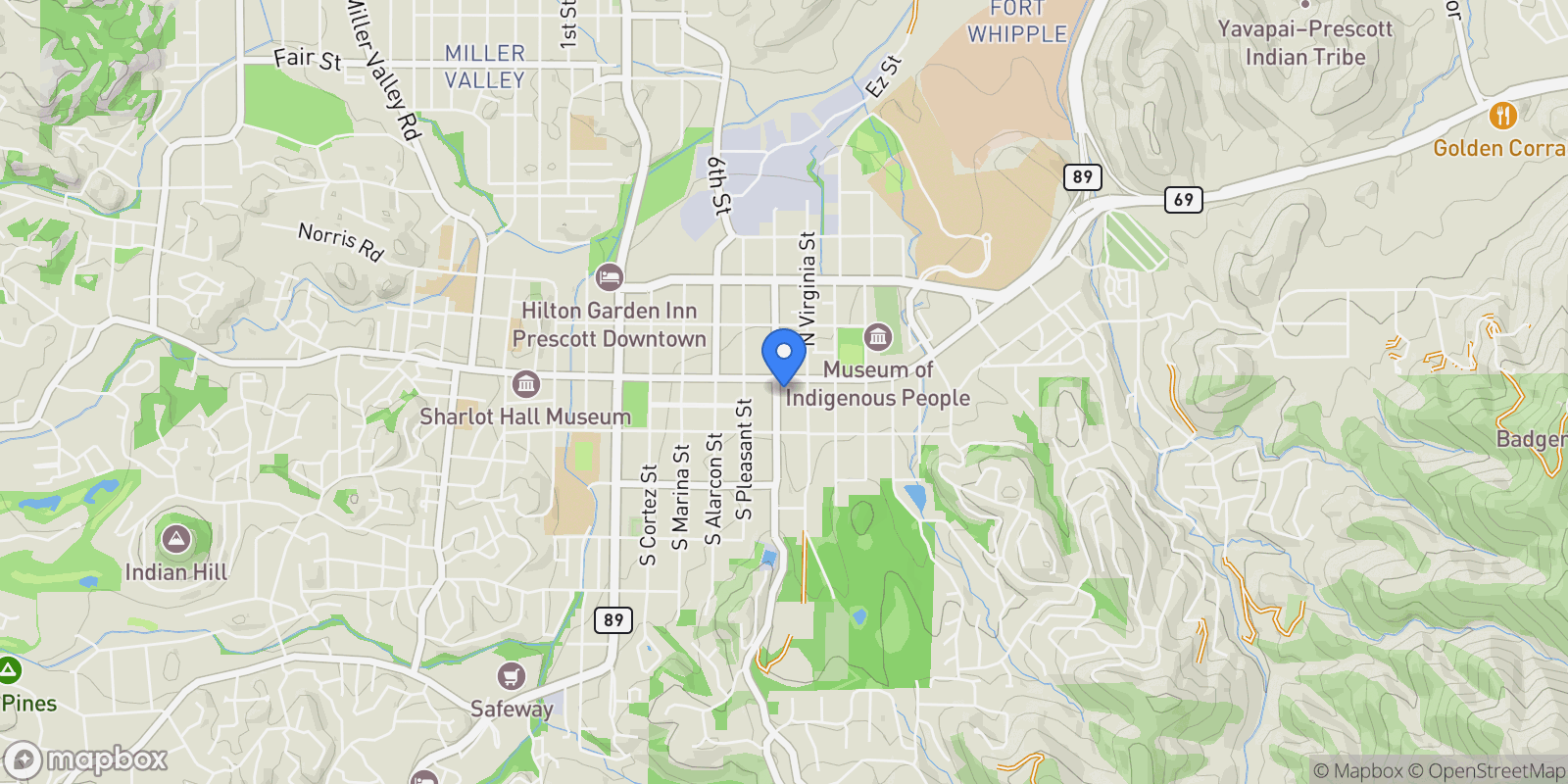 Map showing 111 S Mount Vernon Avenue, Prescott, Arizona, United States.