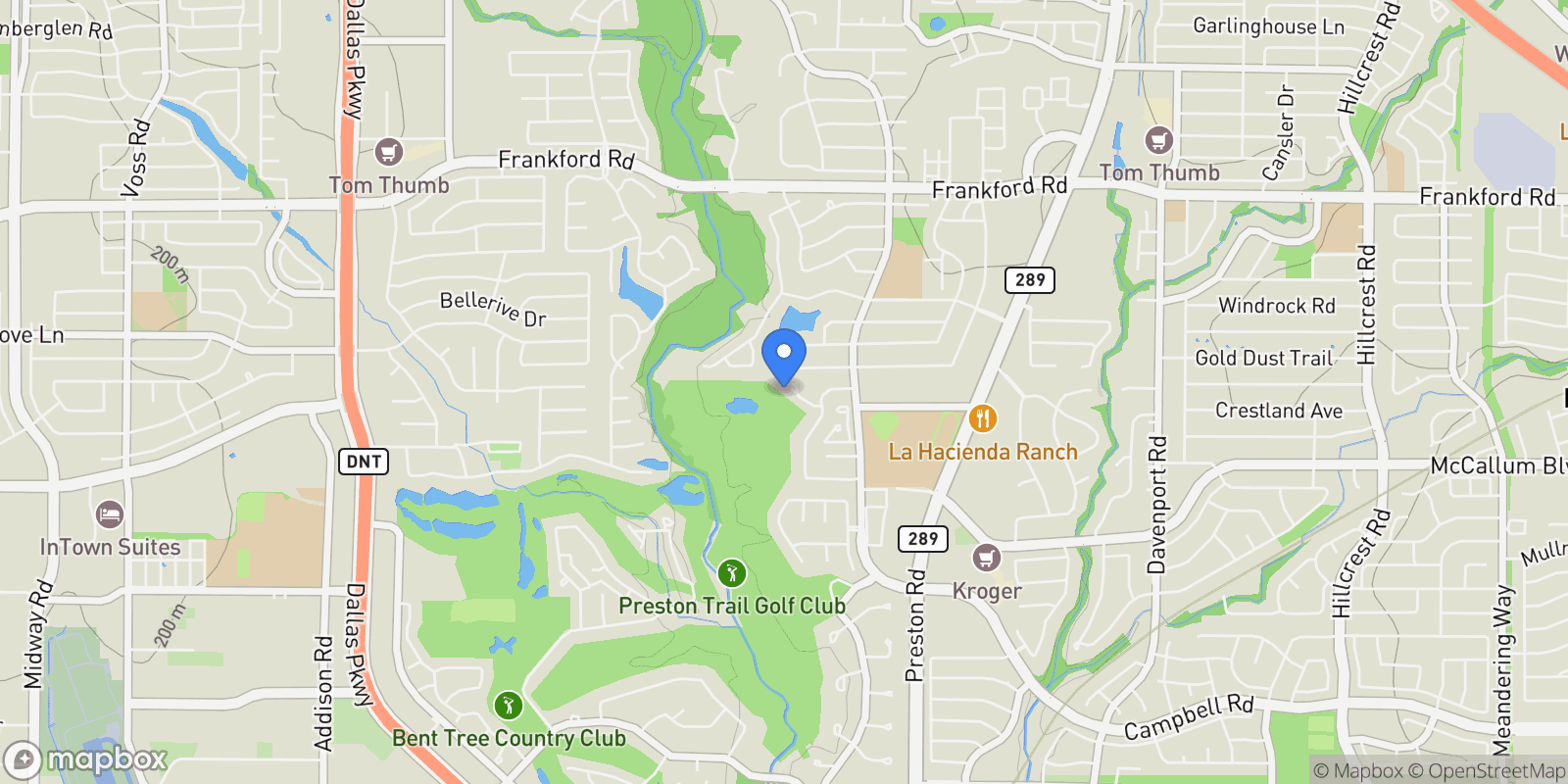 Map showing 5415 Preston Fairways Circle, Dallas, TX 75252, Dallas, Texas, United States.