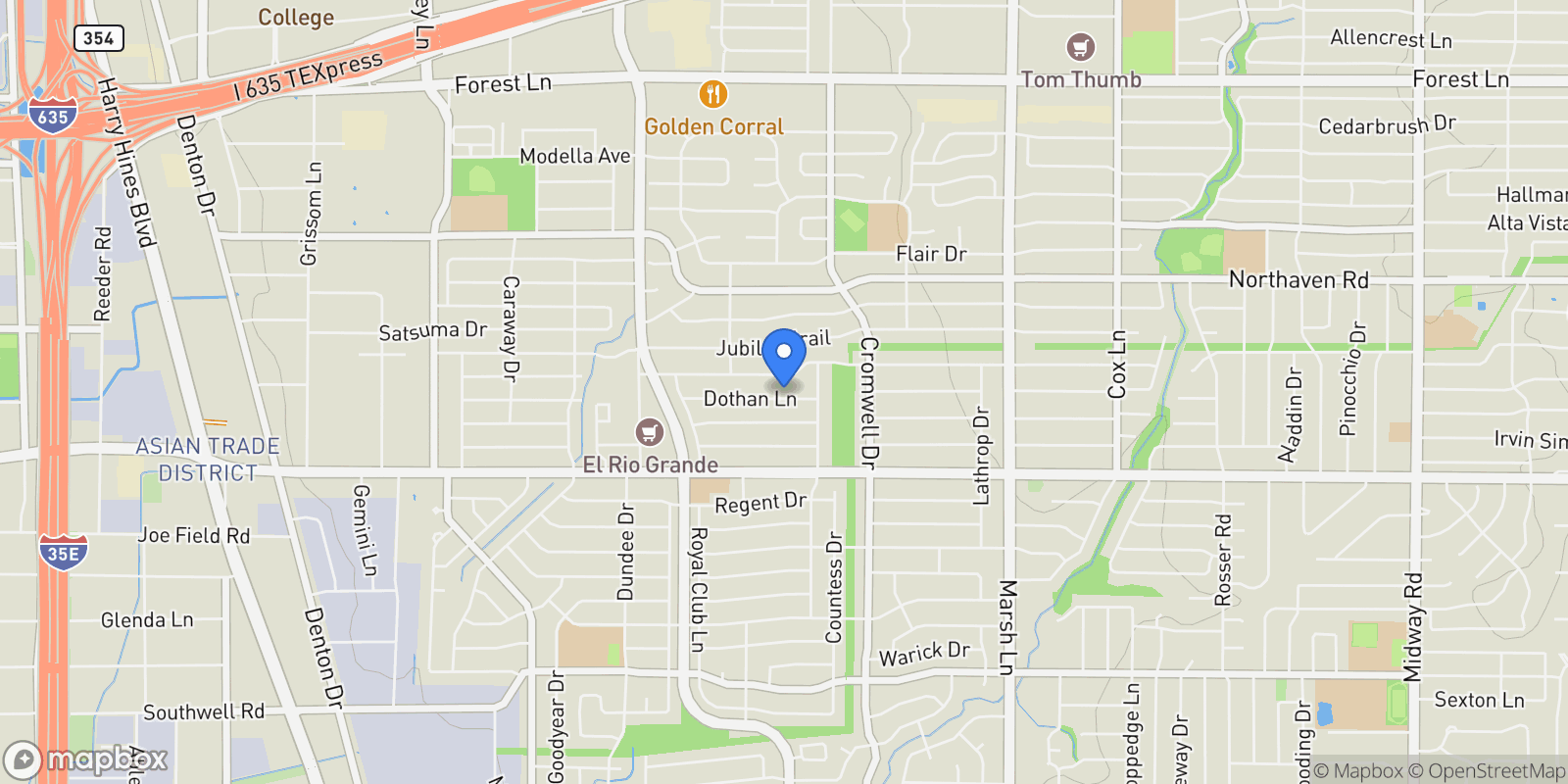 Map showing 3341 Dothan Lane, Dallas, TX 75229, Dallas, Texas, United States.