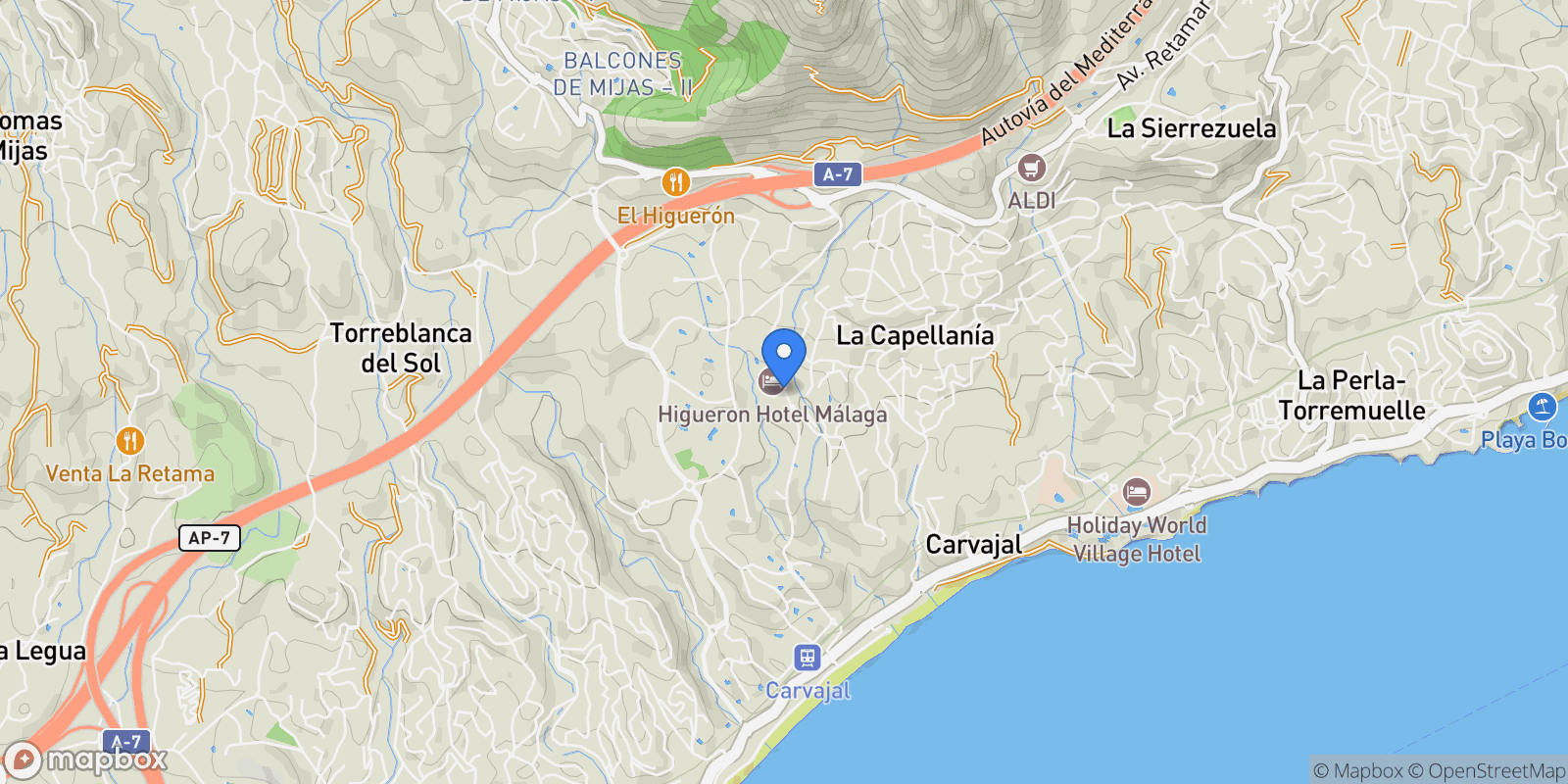 Map showing Av. del Higuerón, Málaga, Spain, La Capellania, Benalmadena, Andalusia.