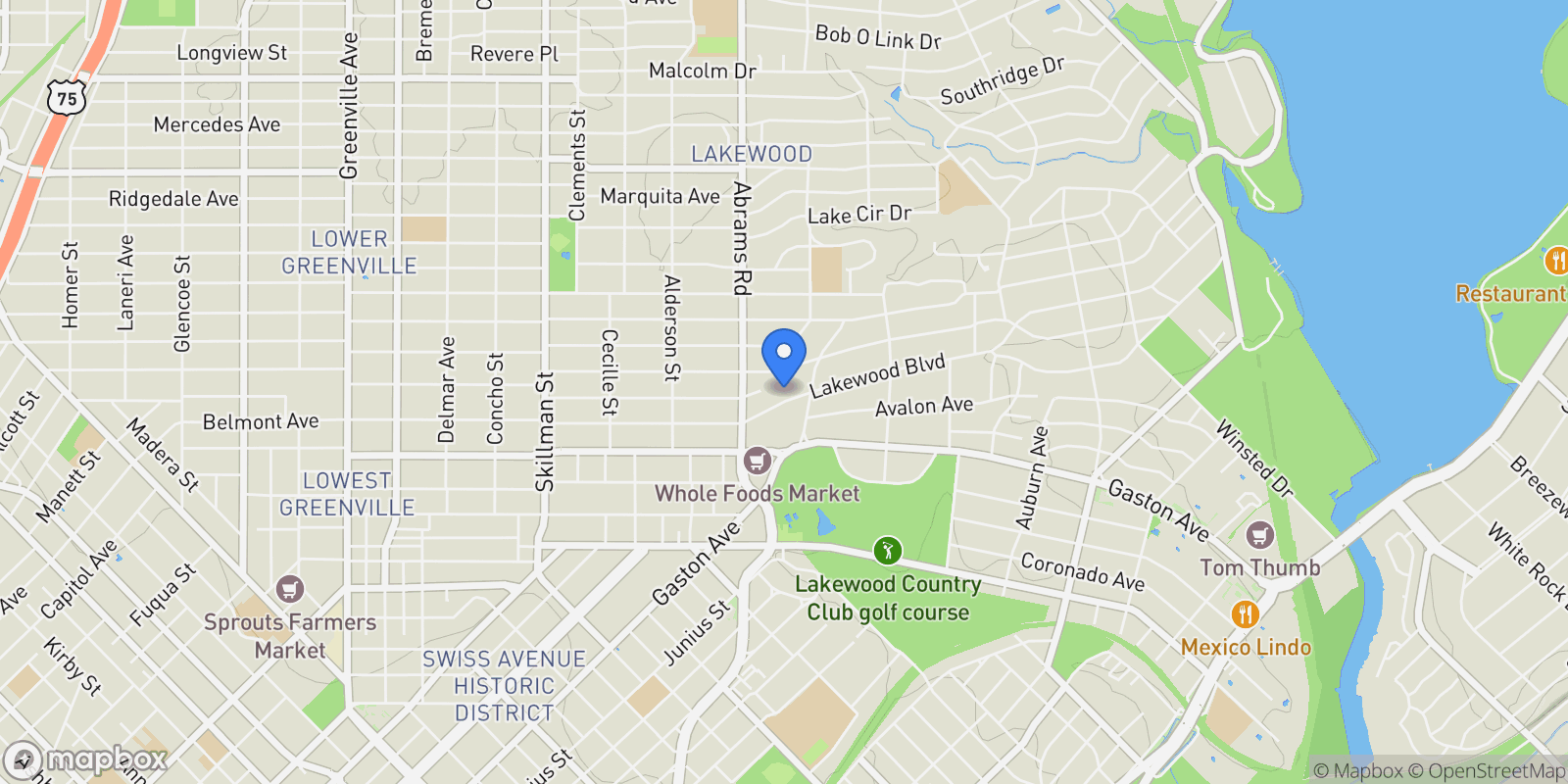 Map showing 6507 Lakewood Boulevard, Dallas, TX 75214, Dallas, Texas, United States.