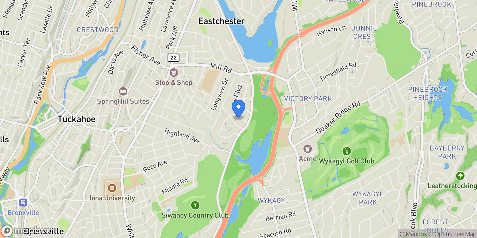Map showing 32 Forbes Boulevard, Eastchester, New York, United States.