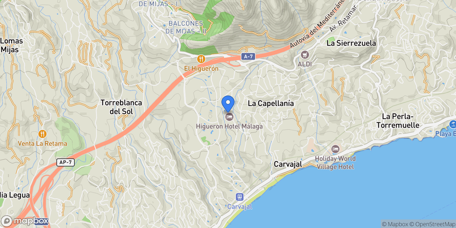 Map showing Av. del Higuerón, 48, 29640 Fuengirola, Málaga, Spain, La Capellania, Benalmadena, Andalusia.