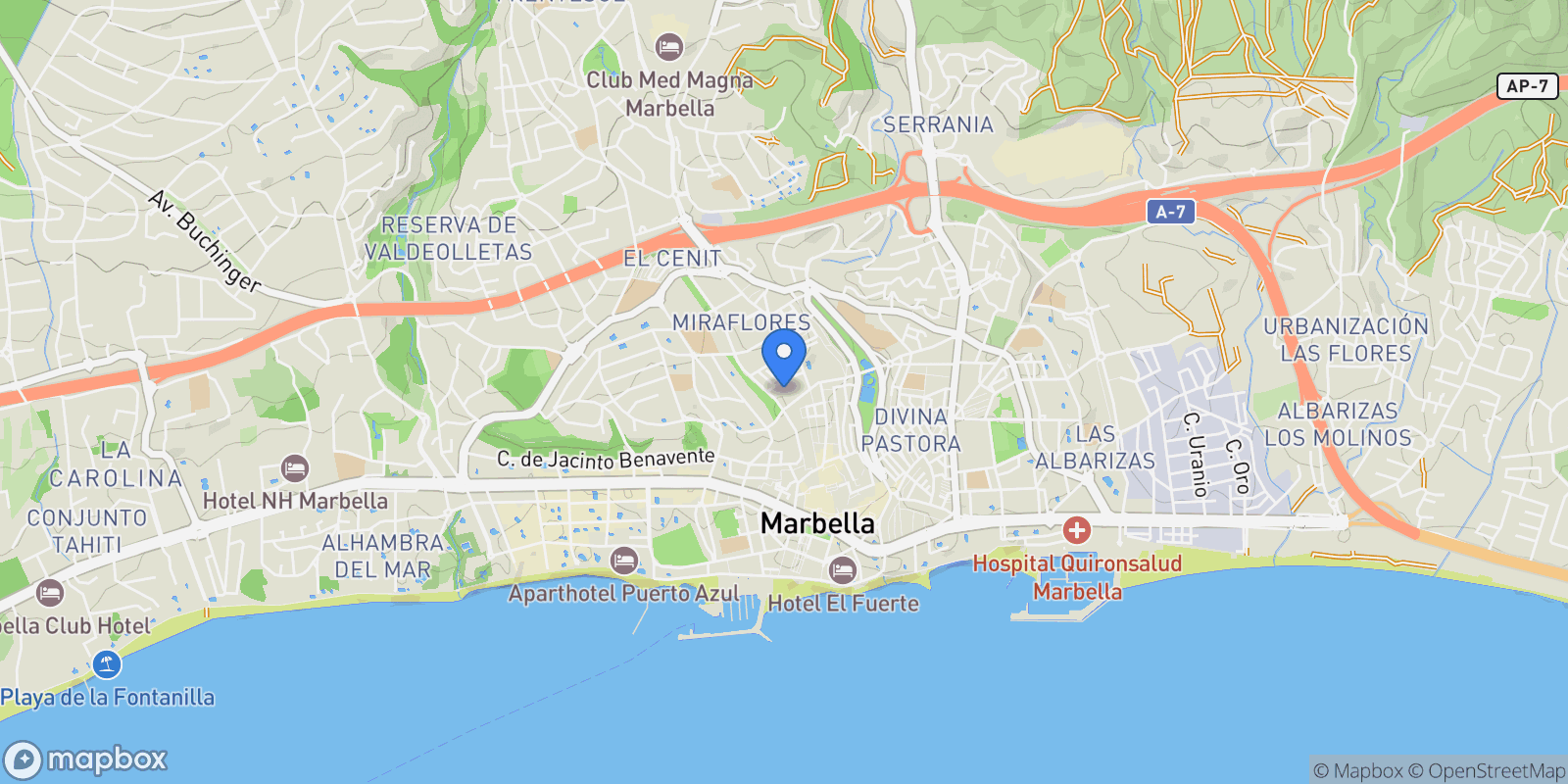 Map showing Jardines de Marbella, Andalusia, Marbella, Andalusia, Spain.