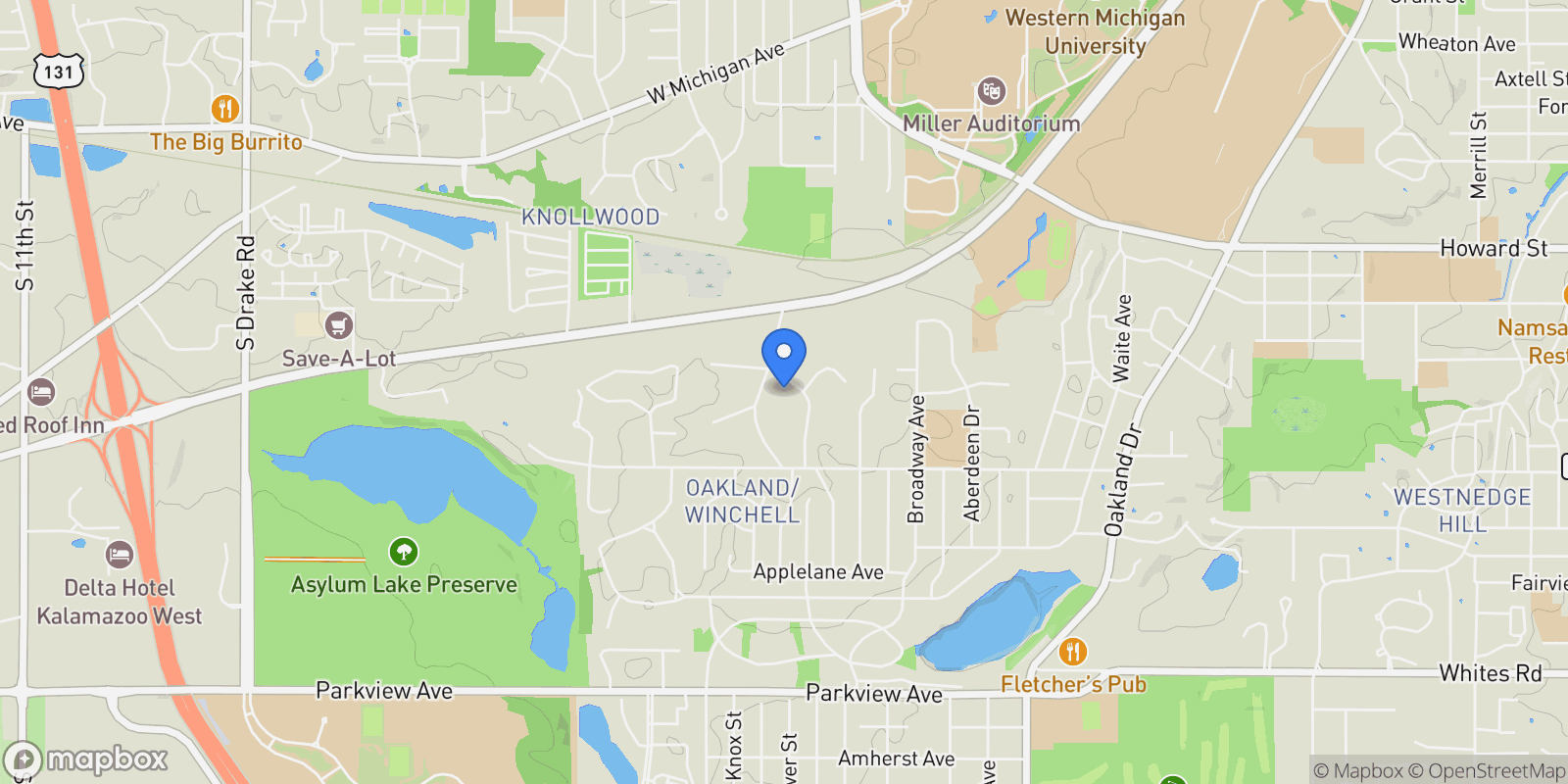 Map showing 2146 Treehaven Drive, Kalamazoo, MI 49008, Kalamazoo, Michigan, United States.