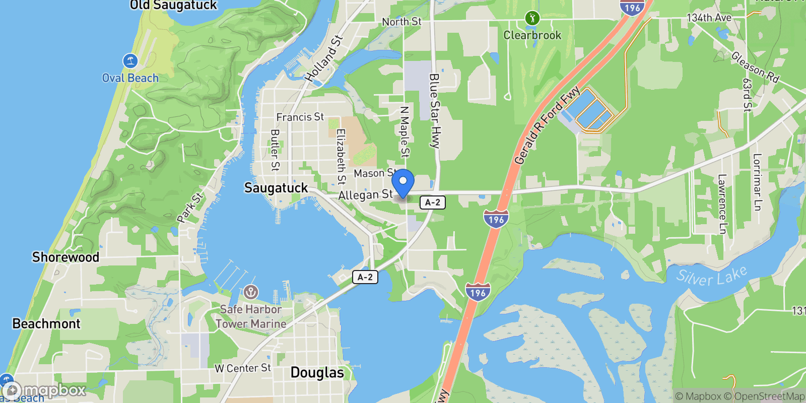Map showing 186 S Maple Street, Saugatuck, MI 49453, Fennville, Michigan, United States.